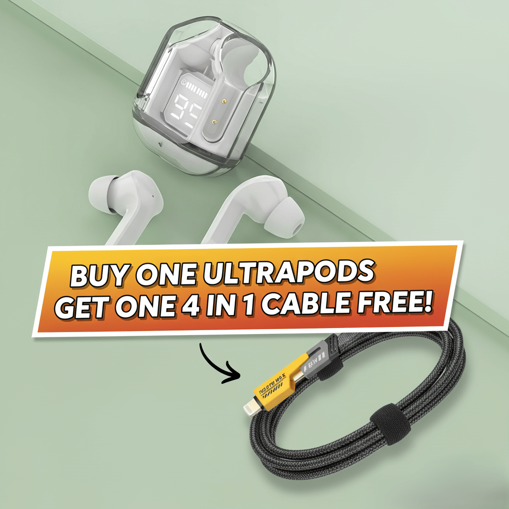     			Tws Ultrapods display bluetooth, Earbuds Pro + 4 in 1 data fast cable ,  Bluetooth Headphone + 4  in 1 charging cable