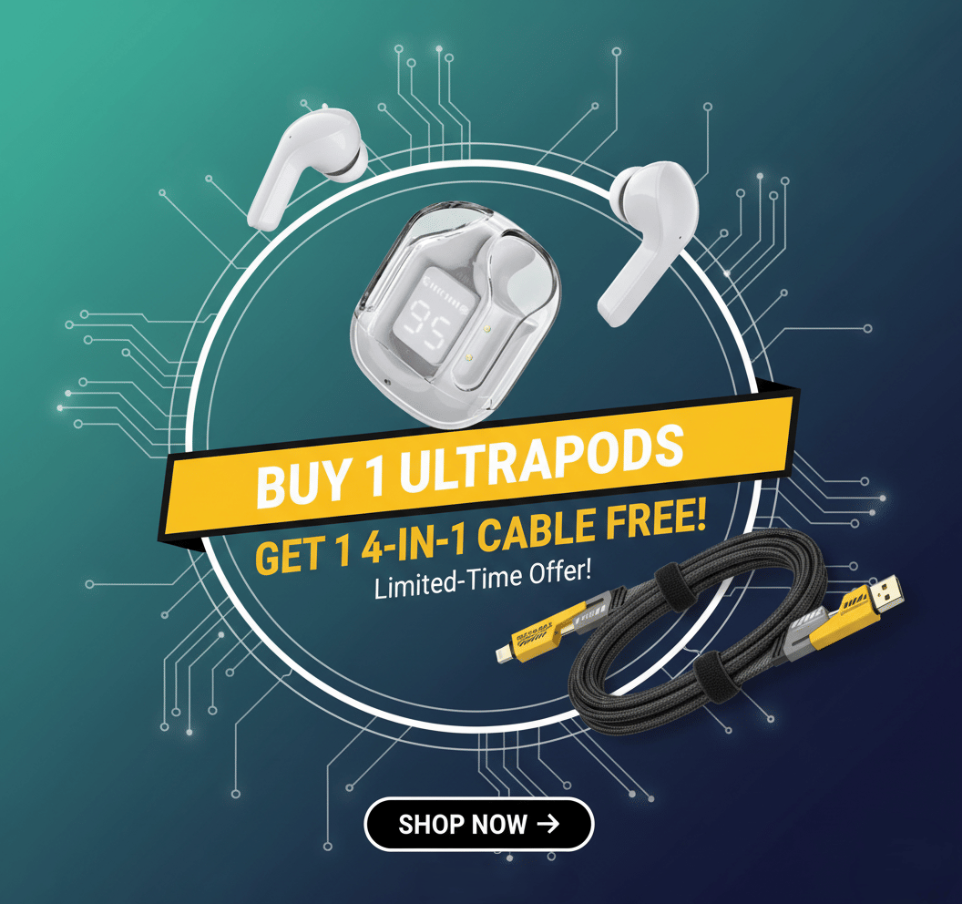     			Tws Ultrapods display bluetooth, Earbuds Pro + 4 in 1 data fast cable ,  Bluetooth Headphone + 4  in 1 charging cable