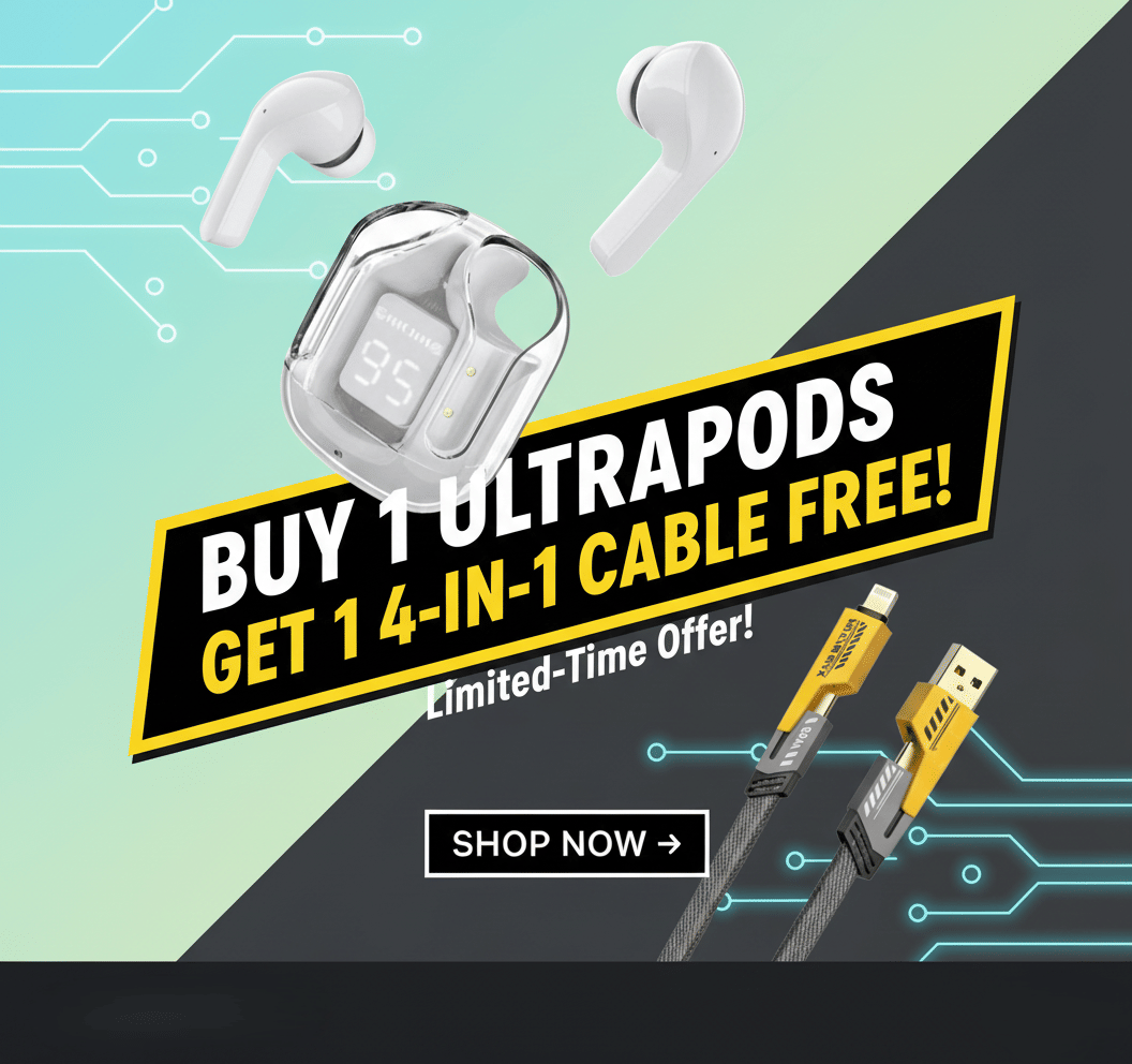     			Tws Ultrapods display bluetooth, Earbuds Pro + 4 in 1 data fast cable ,  Bluetooth Headphone + 4  in 1 charging cable