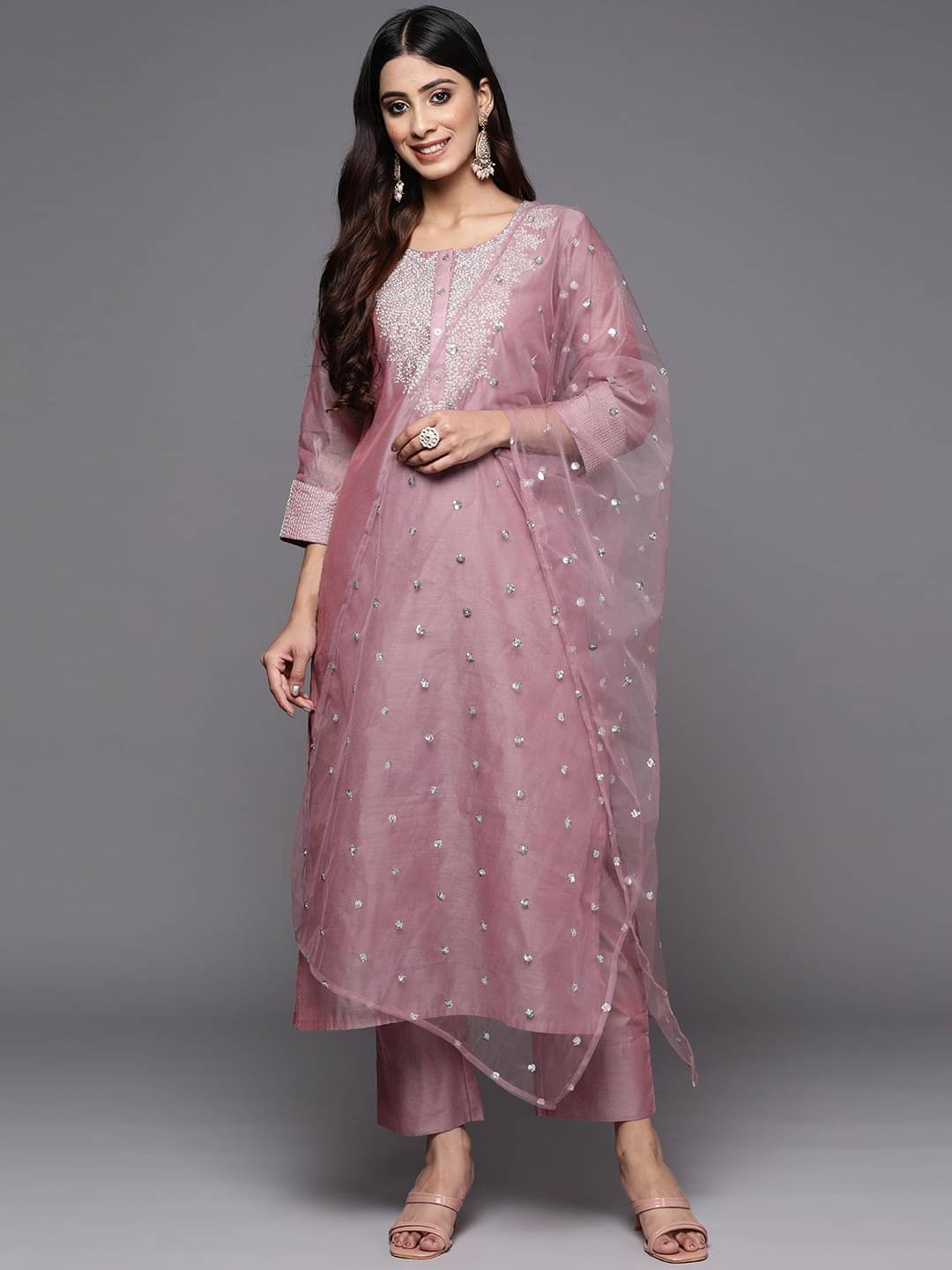 Vivbut creation Women Cotton Blend Embroidered Straight Kurti With Pants ( Mauve ) Vivbut creation Women Cotton Blend Embroidered Straight Kurti With Pants ( Mauve )