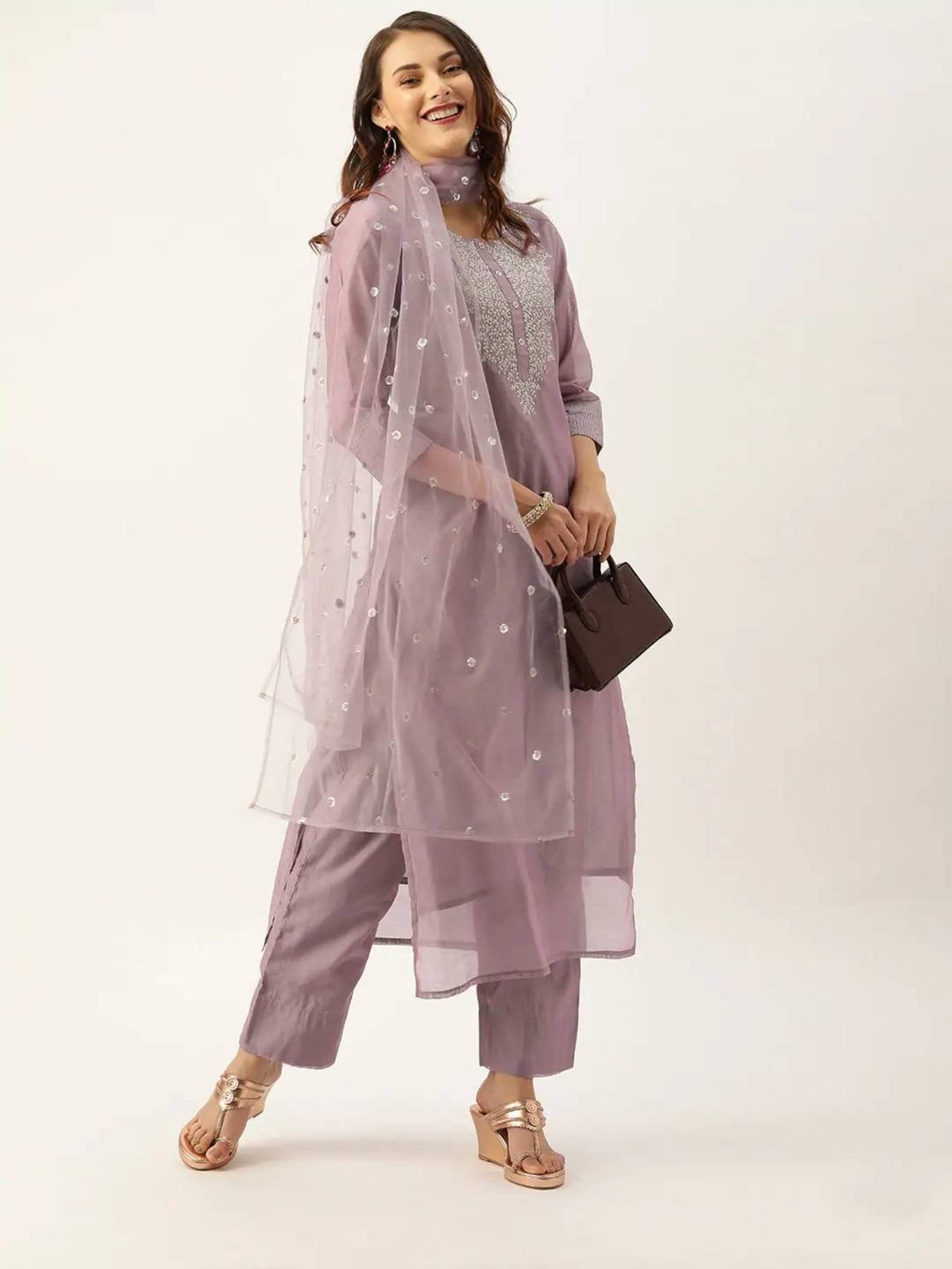 Vivbut creation Women Cotton Blend Embroidered Straight Kurti With Pants ( Mauve ) Vivbut creation Women Cotton Blend Embroidered Straight Kurti With Pants ( Mauve )