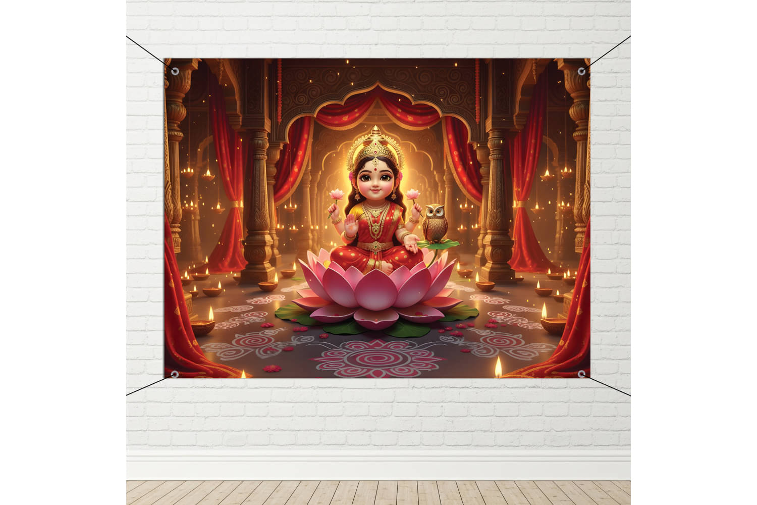1iAM Lakshmi Puja Decoration Flex 4x3ft - Multicolor Lakshmi Devi Photo Printed Flex Backdrop, Hooks & Ring Ribbon For Wall Decoration | Traditional Decorative Items For Home, Office, Mandap, Temple 1iAM Lakshmi Puja Decoration Flex 4x3ft - Multicolor Lakshmi Devi Photo Printed Flex Backdrop, Hooks & Ring Ribbon For Wall Decoration | Traditional Decorative Items For Home, Office, Mandap, Temple