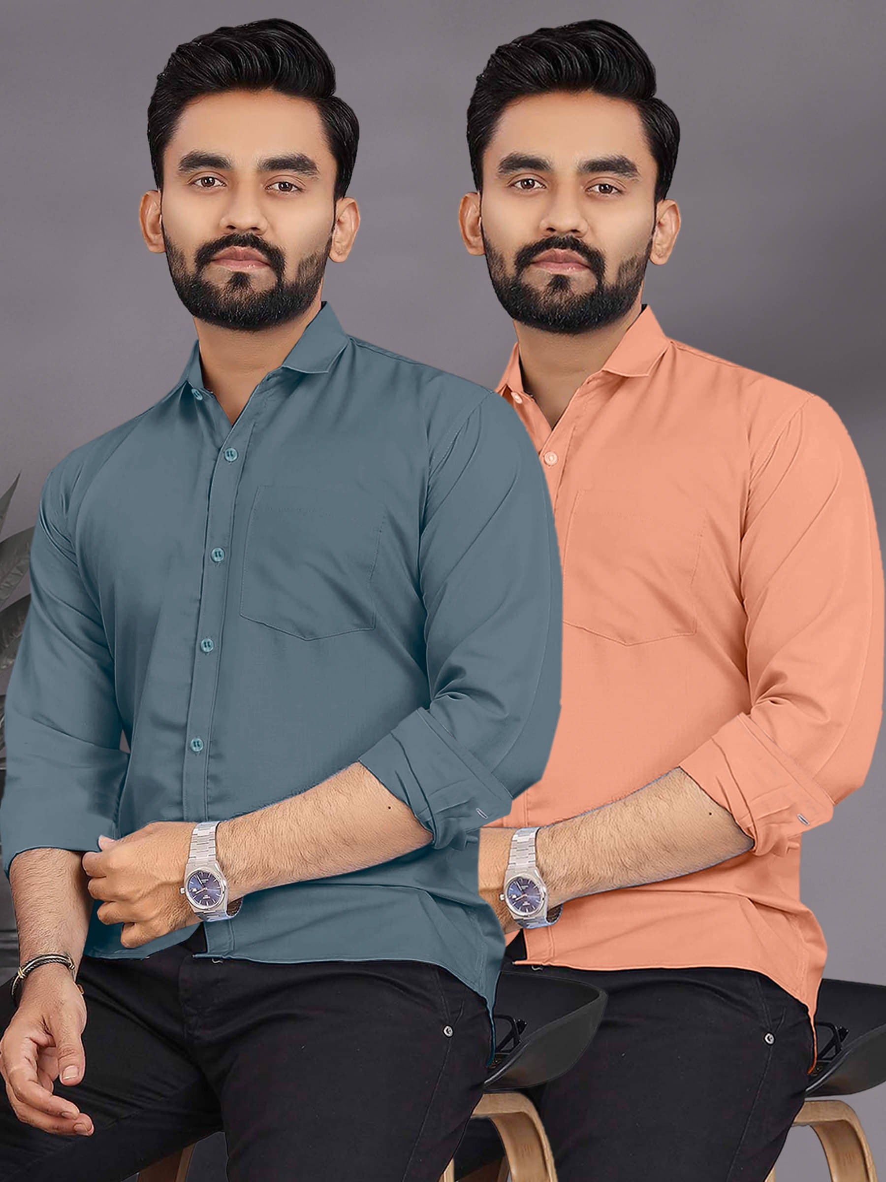     			ALY JOHN Cotton Regular Fit Full Sleeves Men's Formal Shirt - Multicolor 2 ( Pack of 2 )