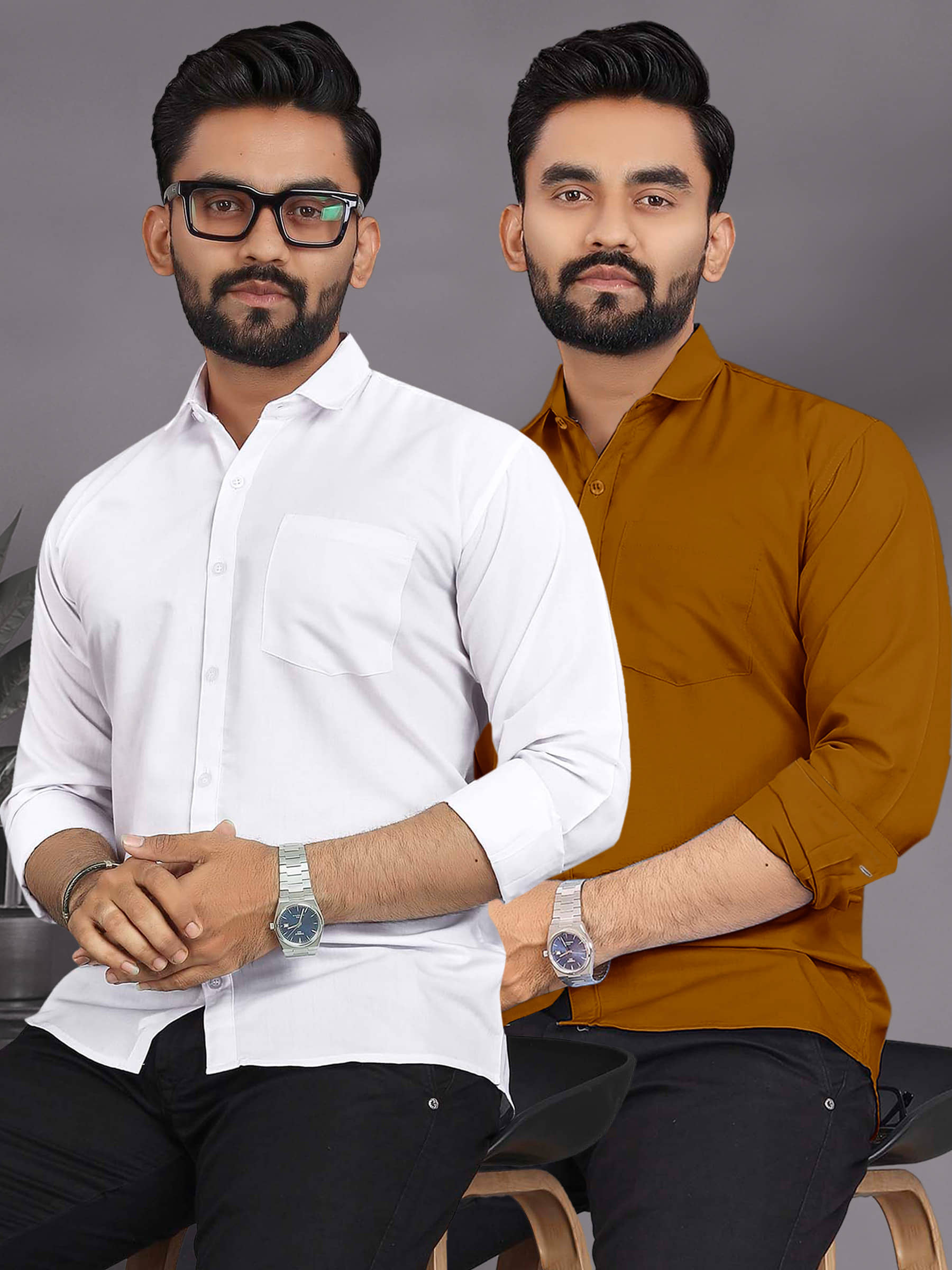 ALY JOHN Cotton Regular Fit Full Sleeves Men's Formal Shirt - Multicolor 1 ( Pack of 2 )