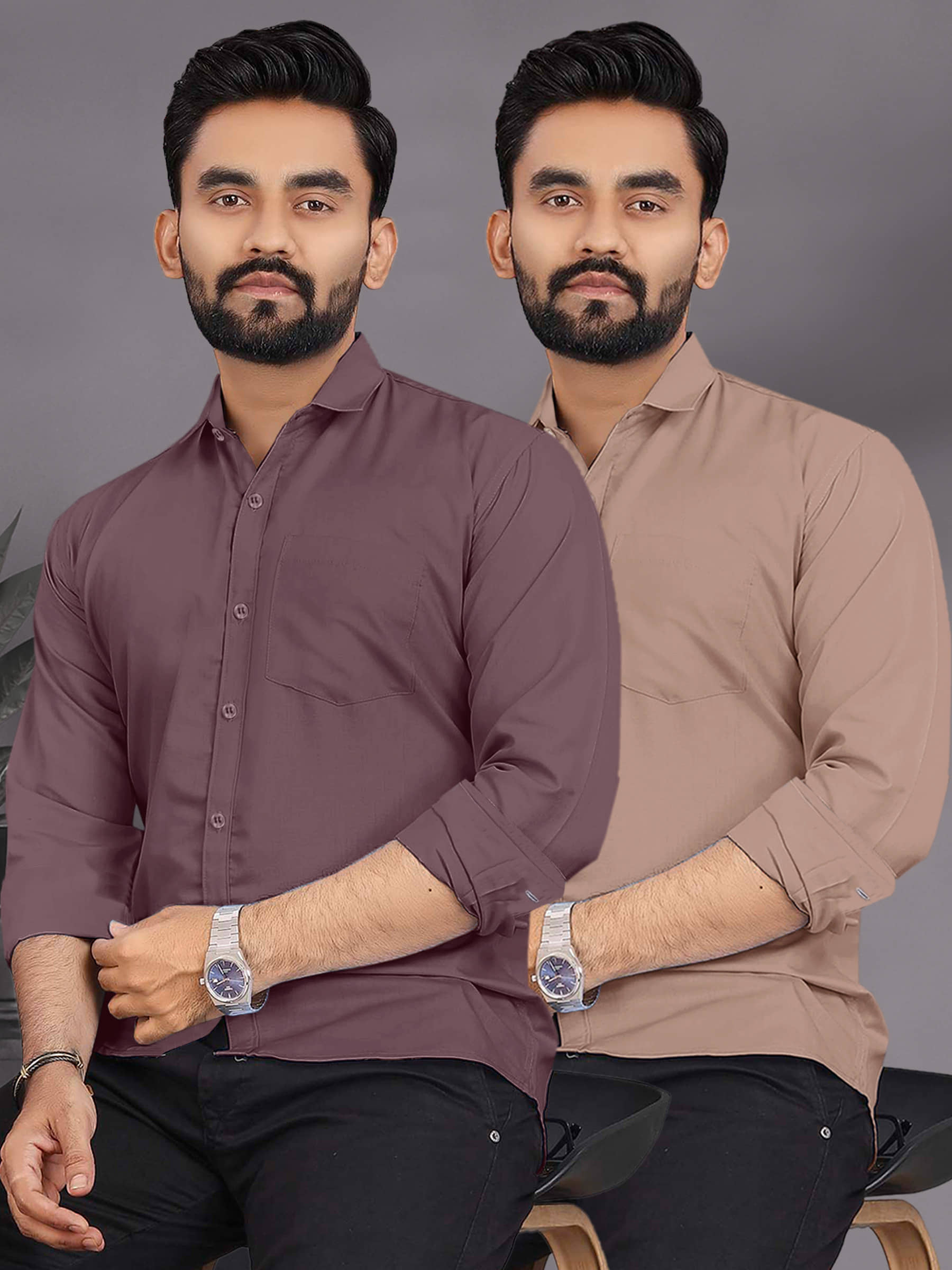ALY JOHN Cotton Regular Fit Full Sleeves Men's Formal Shirt - Multicolor 2 ( Pack of 2 )