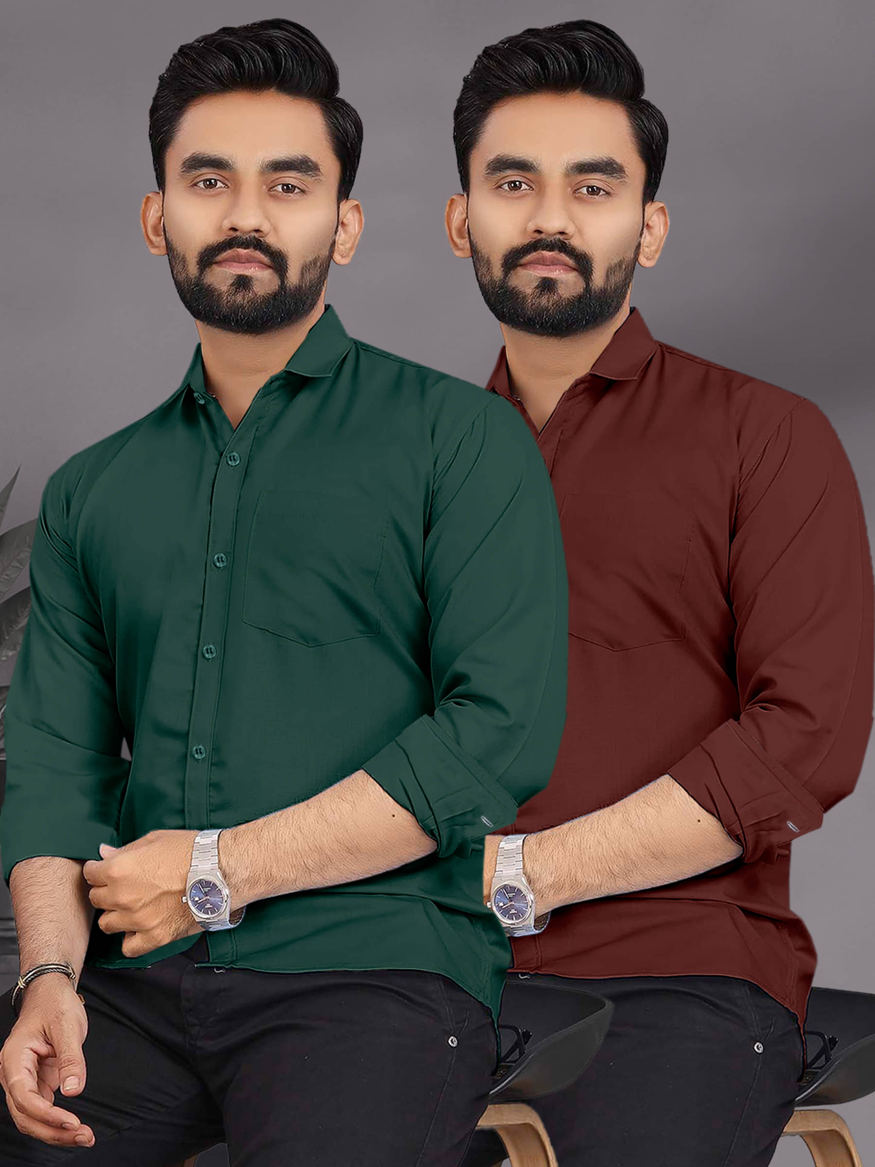 ALY JOHN Cotton Regular Fit Full Sleeves Men's Formal Shirt - Multicolor 3 ( Pack of 2 )