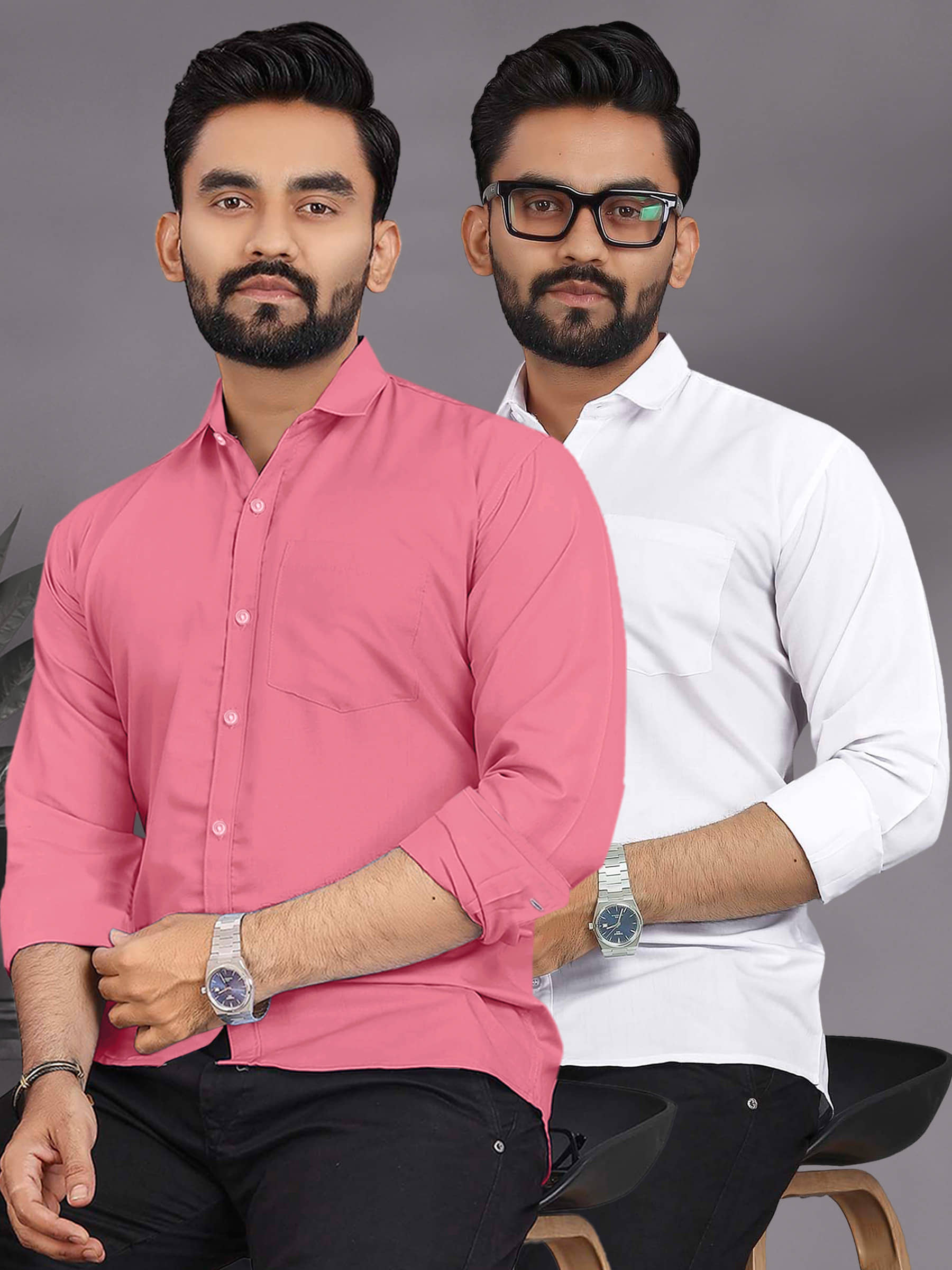 ALY JOHN Cotton Regular Fit Full Sleeves Men's Formal Shirt - Multicolor 9 ( Pack of 2 )