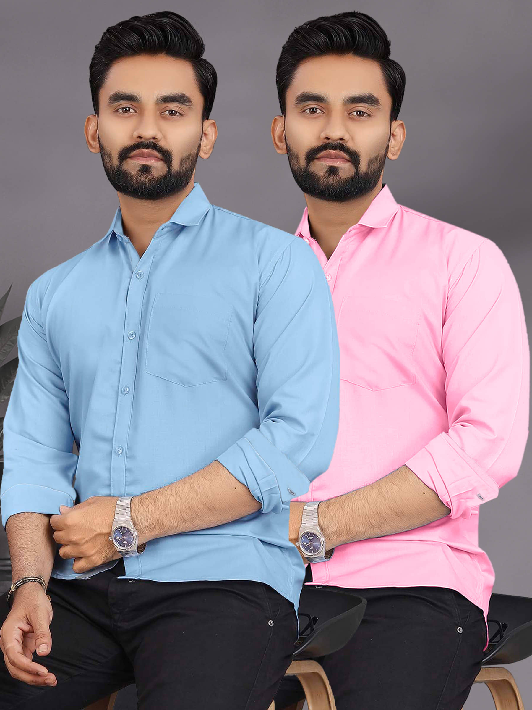 ALY JOHN Cotton Regular Fit Full Sleeves Men's Formal Shirt - Multicolor ( Pack of 2 )
