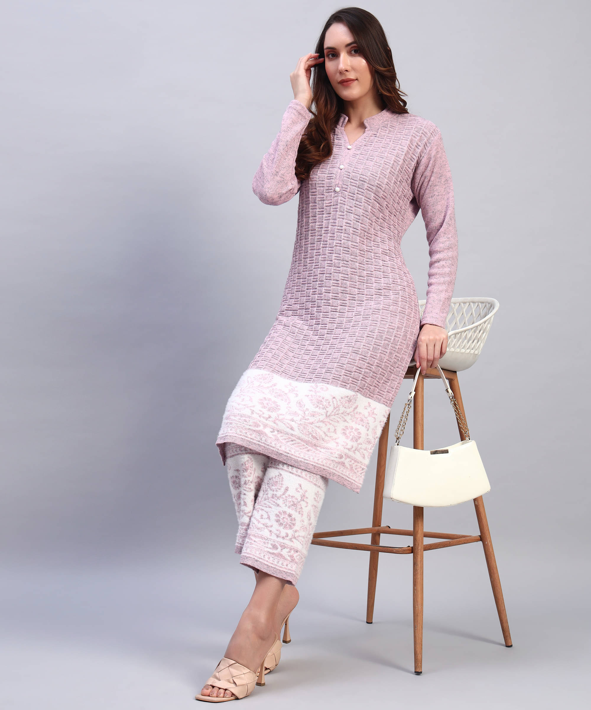 DUCOHIVE Women Woollen Self Design Straight Kurti With Palazzo ( Pink ) DUCOHIVE Women Woollen Self Design Straight Kurti With Palazzo ( Pink )