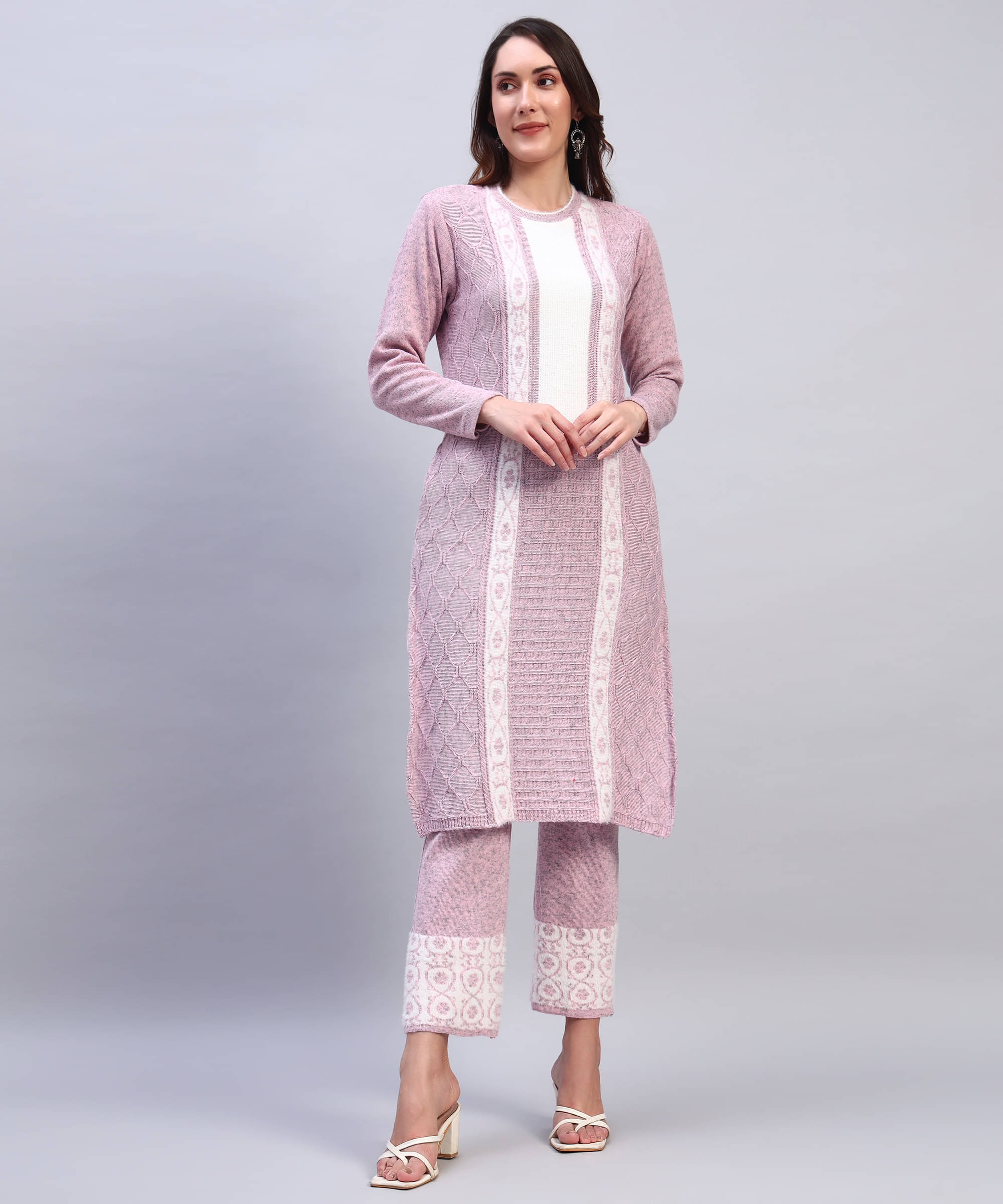 DUCOHIVE Women Woollen Self Design Straight Kurti With Palazzo ( Pink ) DUCOHIVE Women Woollen Self Design Straight Kurti With Palazzo ( Pink )