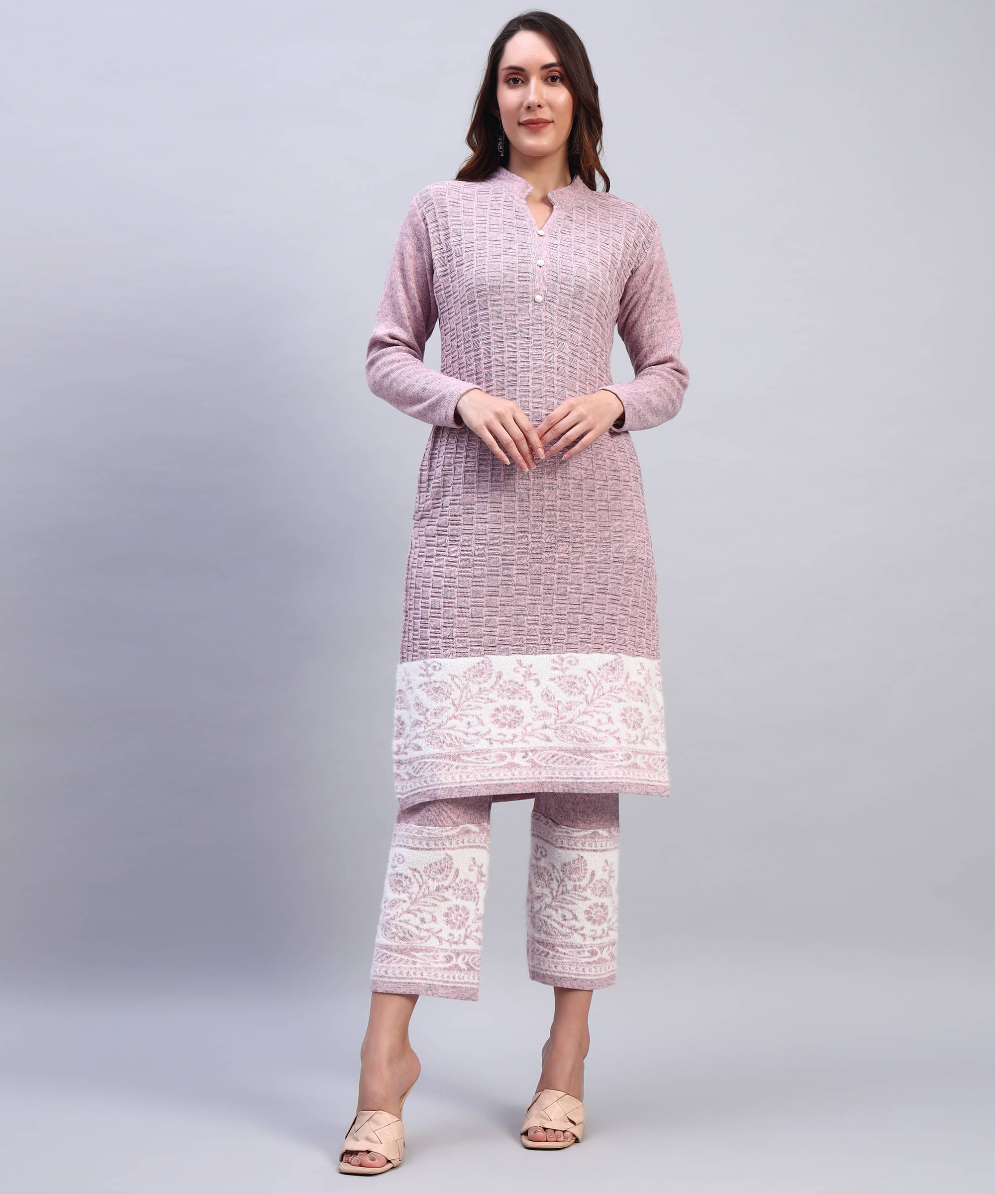DUCOHIVE Women Woollen Self Design Straight Kurti With Palazzo ( Pink ) DUCOHIVE Women Woollen Self Design Straight Kurti With Palazzo ( Pink )