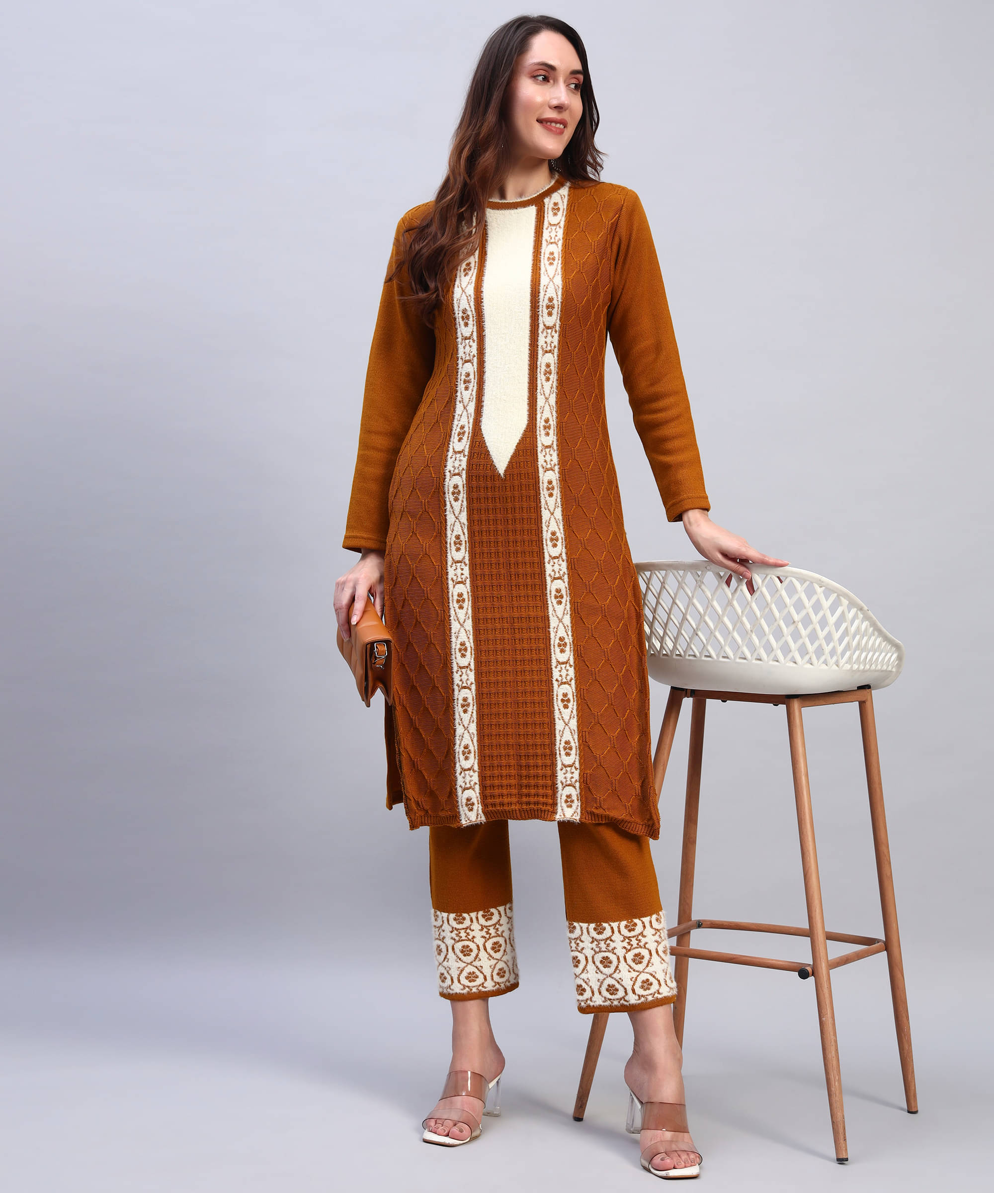 DUCOHIVE Women Woollen Self Design Straight Kurti With Palazzo ( Mustard ) DUCOHIVE Women Woollen Self Design Straight Kurti With Palazzo ( Mustard )