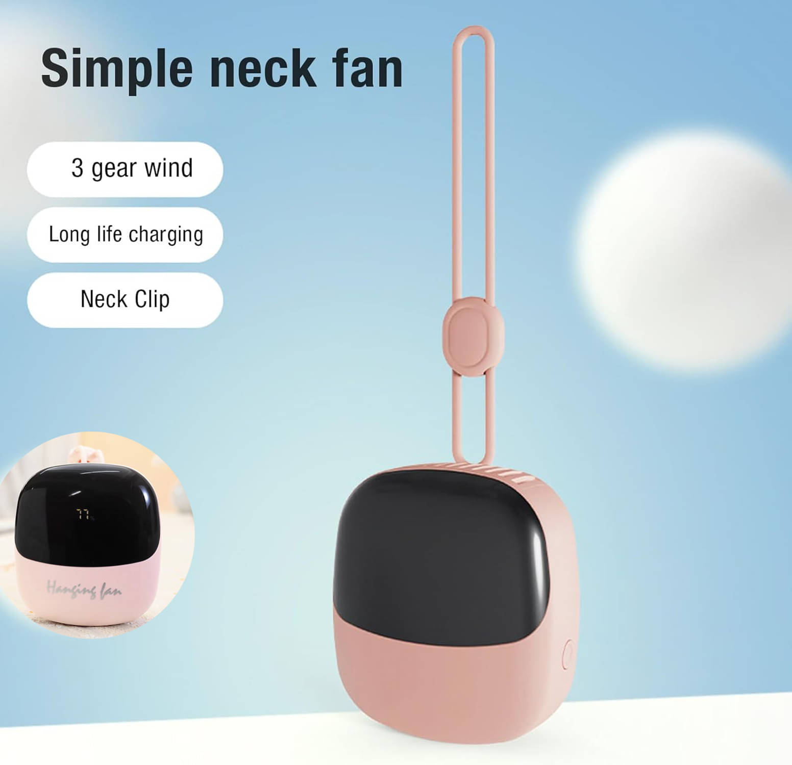 Dealseven Fashion Cute Portable Rechargeable Neck Hanging USB Fan Dealseven Fashion Cute Portable Rechargeable Neck Hanging USB Fan