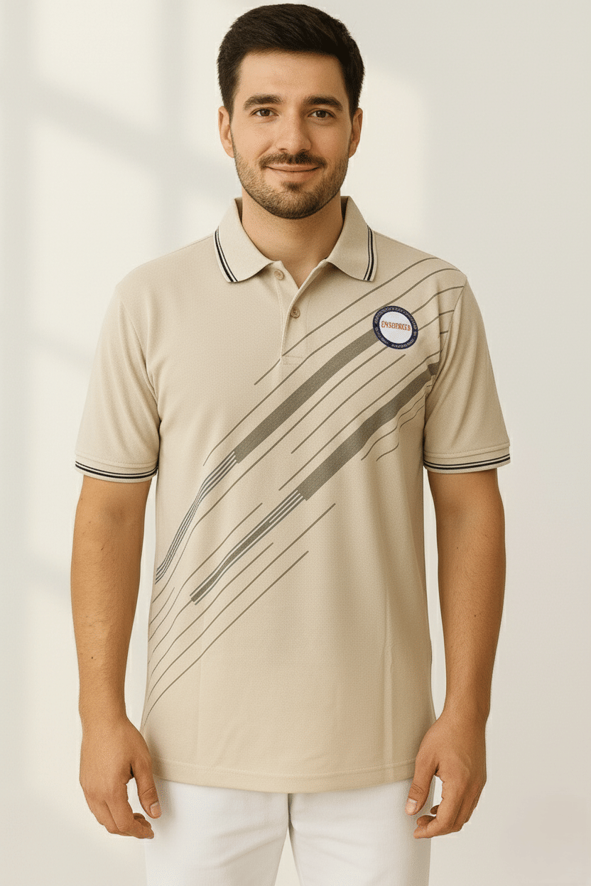 Dollar Men Cotton Regular Fit Printed Polo T Shirt ( Beige )