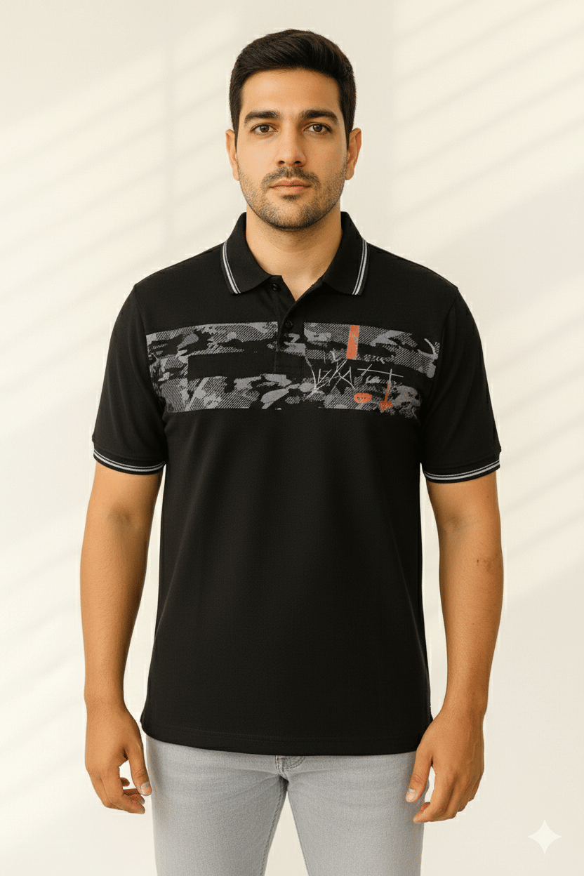 Dollar Men Cotton Regular Fit Printed Polo T Shirt ( Black )