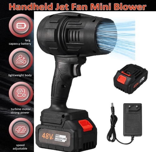     			Electric Portable Air Blower,Turbo Jet Blower Cordless 48V,Handheld High Powerful Blow Brushless Motor for Extra runtime,Multipurpose Car,Home Corner, Road Cleaning (Multicolour)