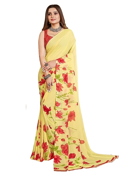 Generic Synthetic Printed Regular Saree With Unstitched Blouse Piece ( Yellow ) Generic Synthetic Printed Regular Saree With Unstitched Blouse Piece ( Yellow )
