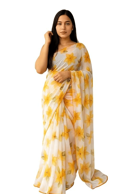 GENERIC JAYSHREE SHYAM ENTERPRISE Synthetic Printed Regular Saree With Unstitched Blouse Piece ( Yellow ) GENERIC JAYSHREE SHYAM ENTERPRISE Synthetic Printed Regular Saree With Unstitched Blouse Piece ( Yellow )