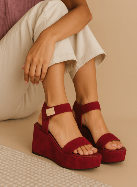 GLOGLAMP Maroon Women's Sandal Heels     			GLOGLAMP Maroon Women's Sandal Heels