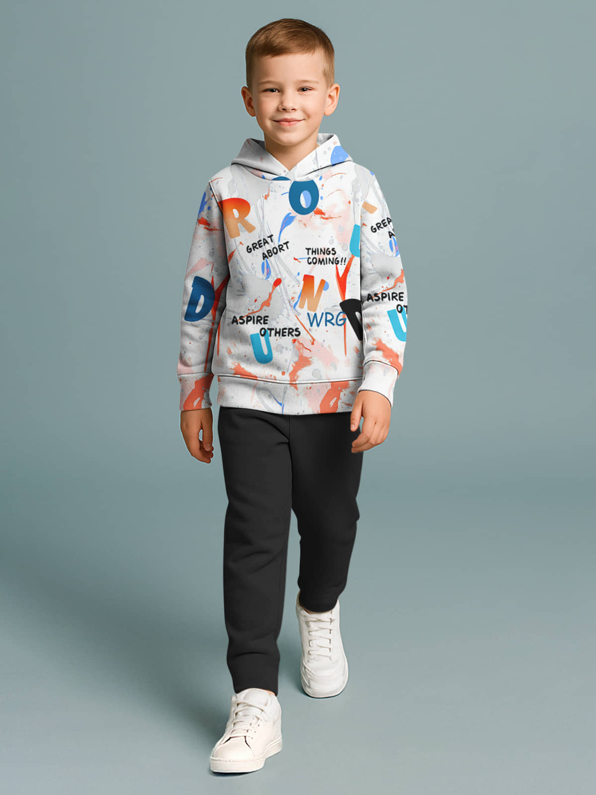 HELLCAT Pack of 1 Boys Cotton Blend Sweatshirt & Trackpant Set ( White )