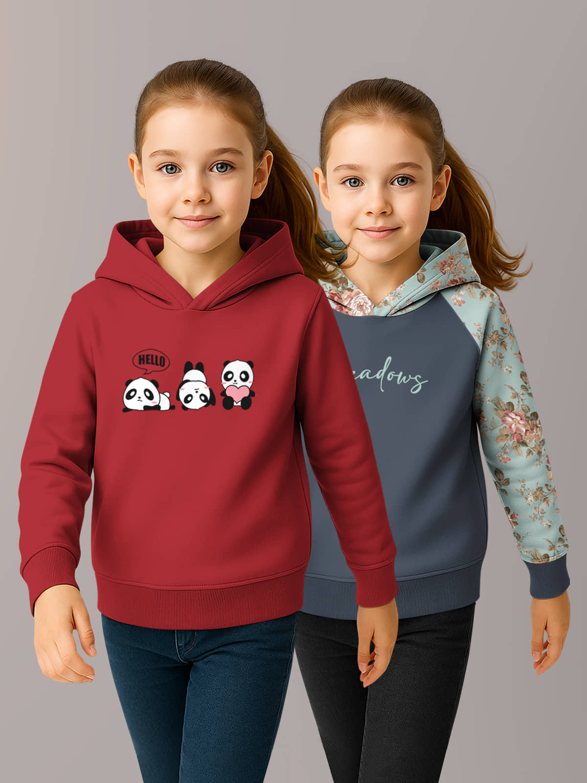 HELLCAT Pack of 2 Girls Cotton Blend Sweatshirt ( Maroon )