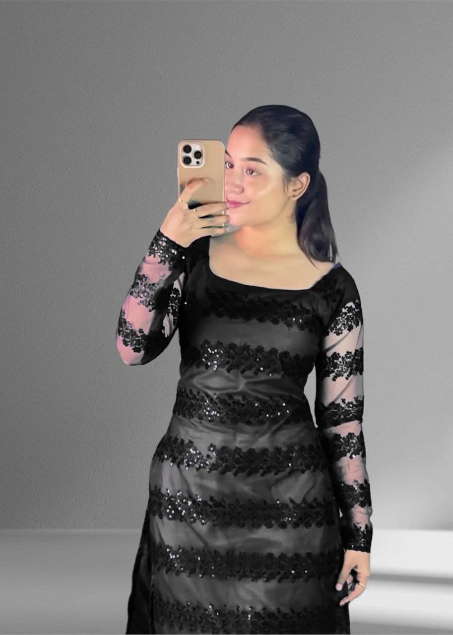     			JOYBOX Women Net Embroidered Straight Kurti ( Black )