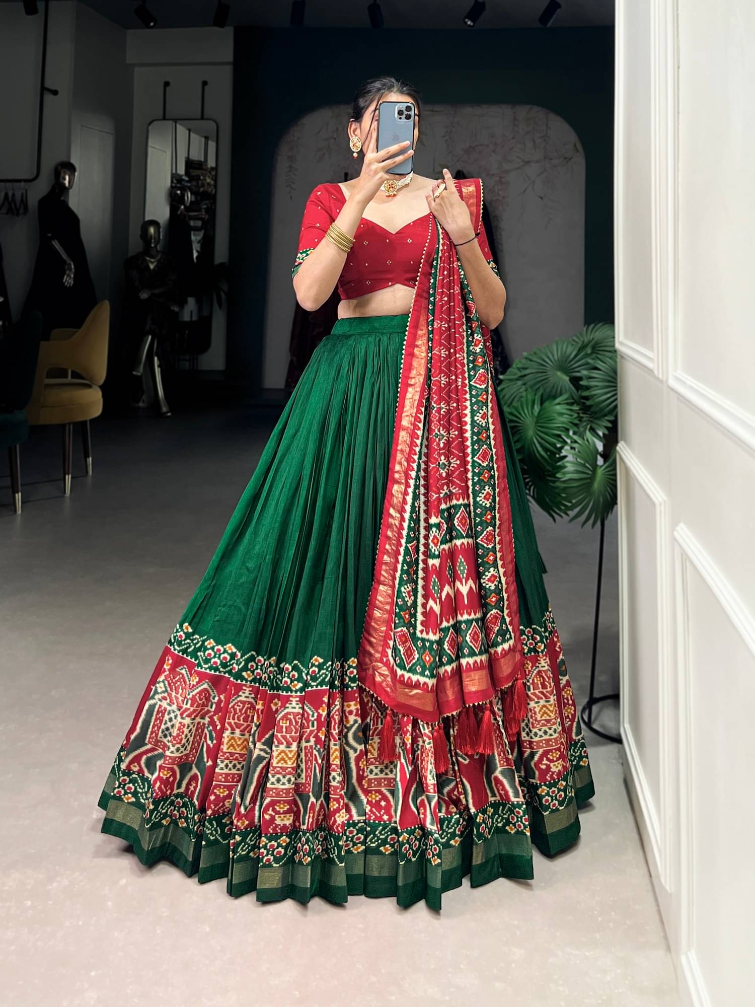 JULEE Women Tussar Silk Flared Semi Stitched Lehenga Choli ( Green ) JULEE Women Tussar Silk Flared Semi Stitched Lehenga Choli ( Green )
