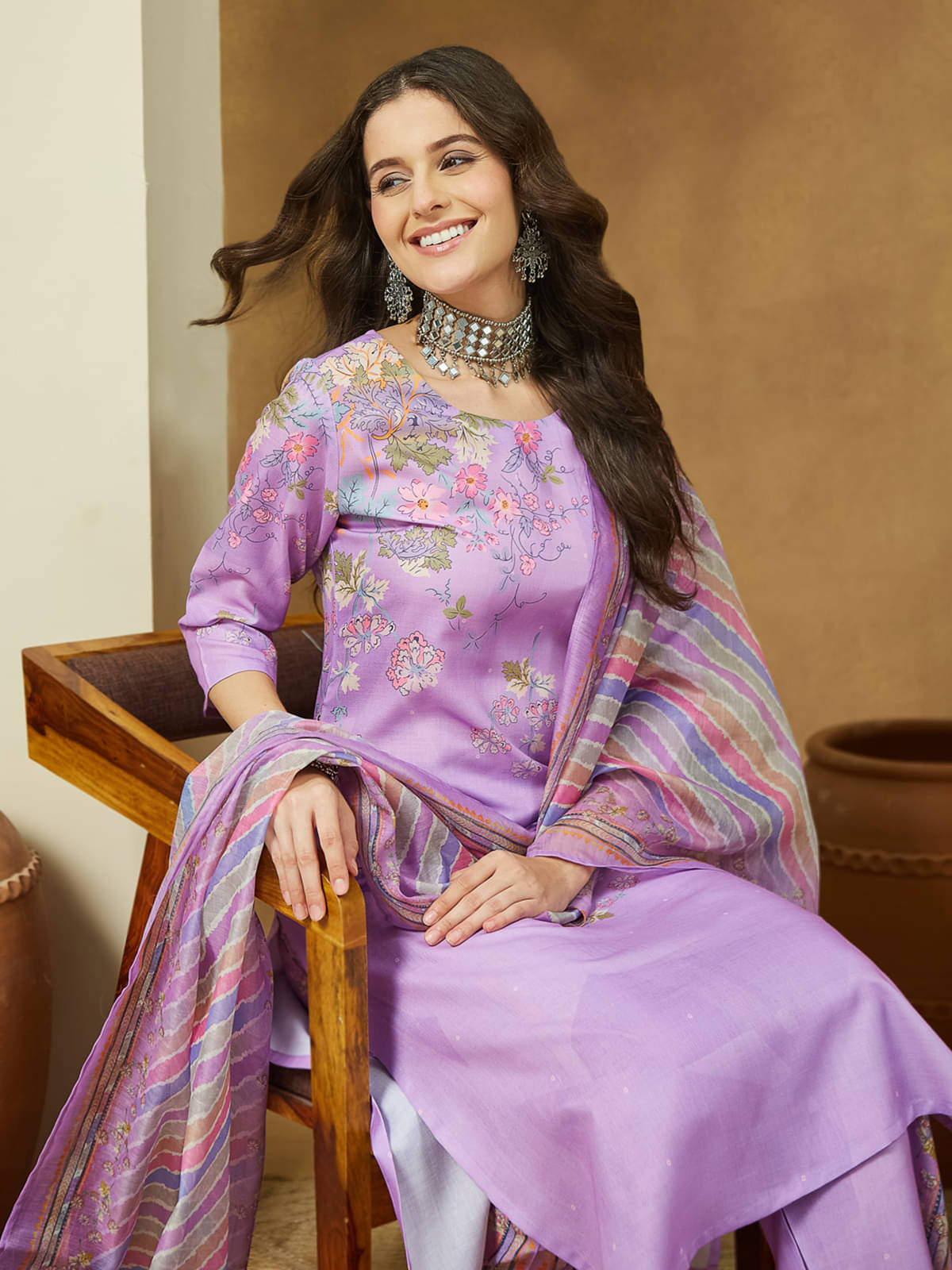 Janasya Women Cotton Blend Printed Straight Kurti With Pants ( Lavender ) Janasya Women Cotton Blend Printed Straight Kurti With Pants ( Lavender )
