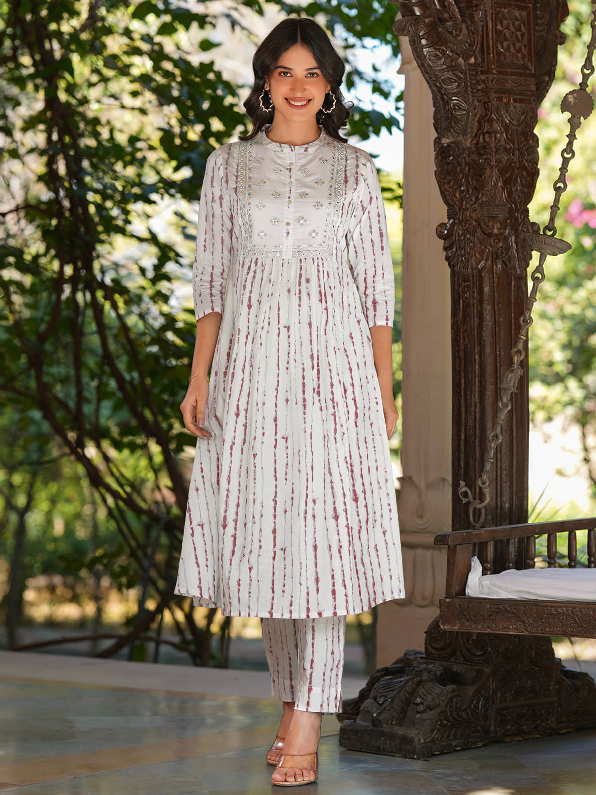 Janasya Women Cotton Dyed A-line Kurti With Pants ( White ) Janasya Women Cotton Dyed A-line Kurti With Pants ( White )