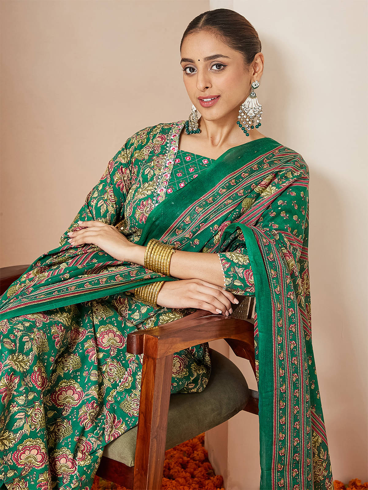 Janasya Women Cotton Printed A-line Kurti With Pants ( Dark Green ) Janasya Women Cotton Printed A-line Kurti With Pants ( Dark Green )