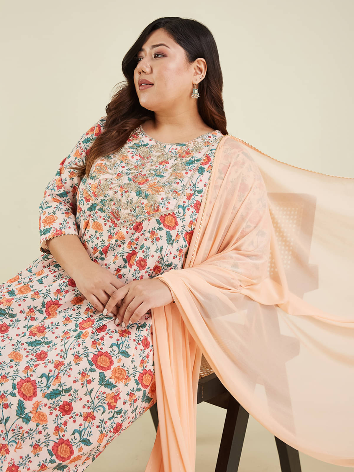 Janasya Women Cotton Printed Anarkali Kurti With Pants ( Peach ) Janasya Women Cotton Printed Anarkali Kurti With Pants ( Peach )