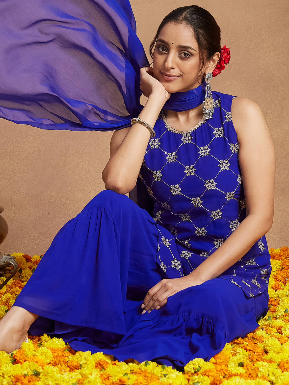 Janasya Women Georgette Embroidered Straight Kurti With Pants ( Blue ) Janasya Women Georgette Embroidered Straight Kurti With Pants ( Blue )