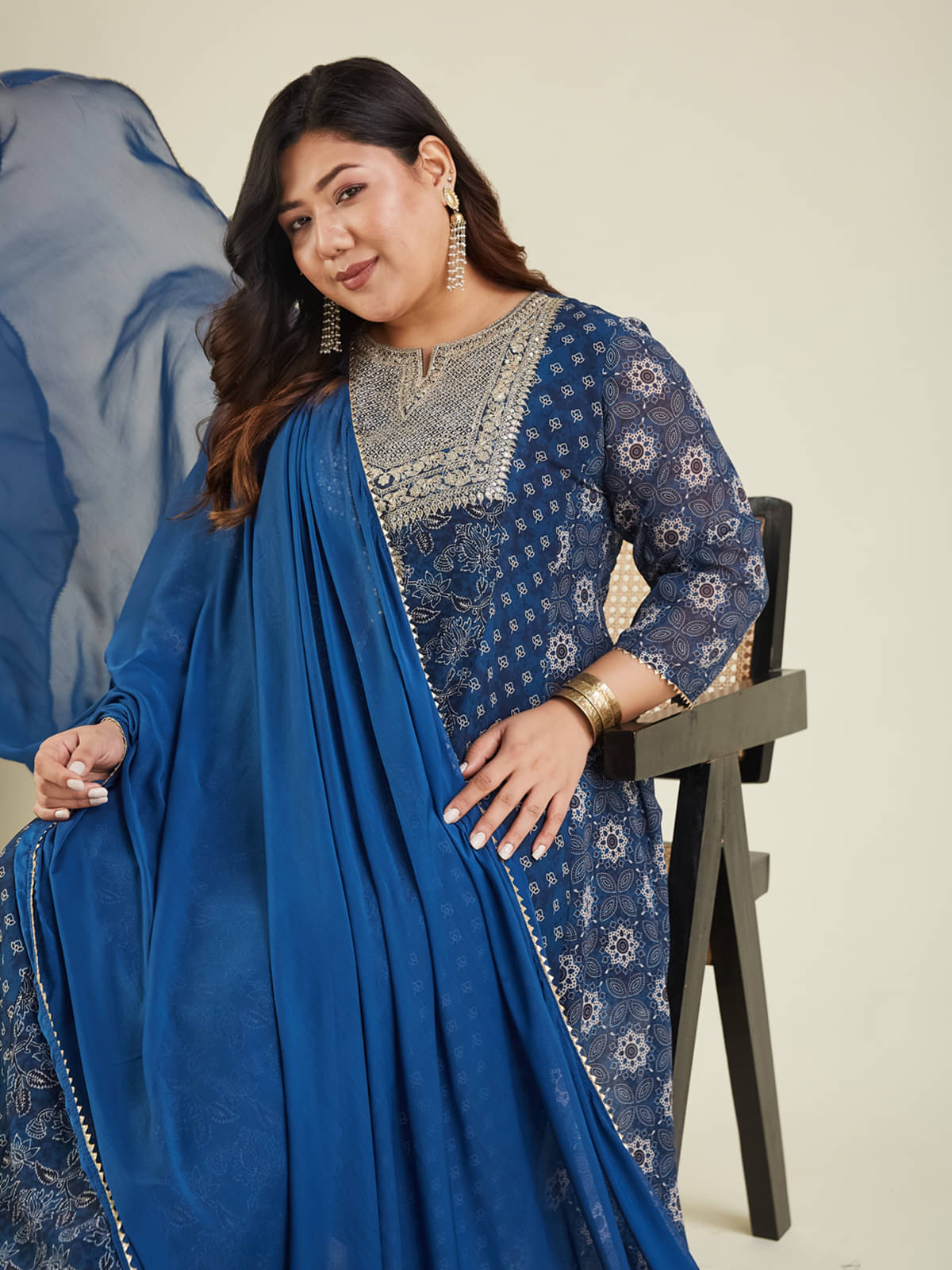 Janasya Women Georgette Printed Anarkali Kurti With Pants ( Dark Blue ) Janasya Women Georgette Printed Anarkali Kurti With Pants ( Dark Blue )