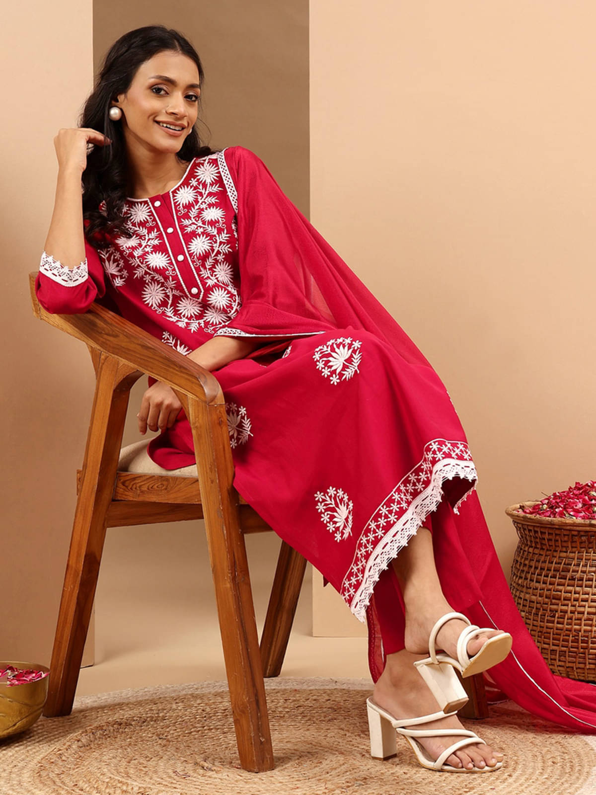 Janasya Women Silk Blend Embroidered Straight Kurti With Pants ( Maroon ) Janasya Women Silk Blend Embroidered Straight Kurti With Pants ( Maroon )