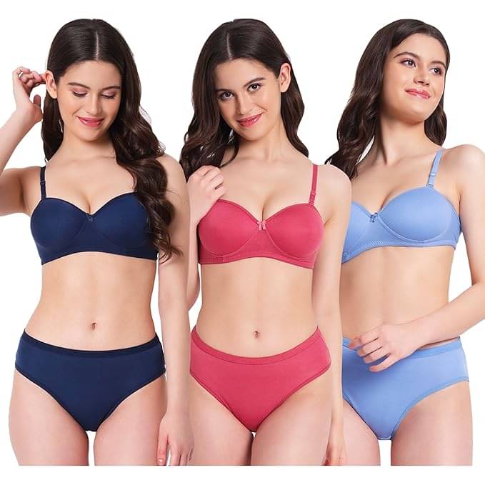     			Jd Fashion Pack of 3 Cotton Blend Bra & Panty Set For Women ( Multicolor1 )