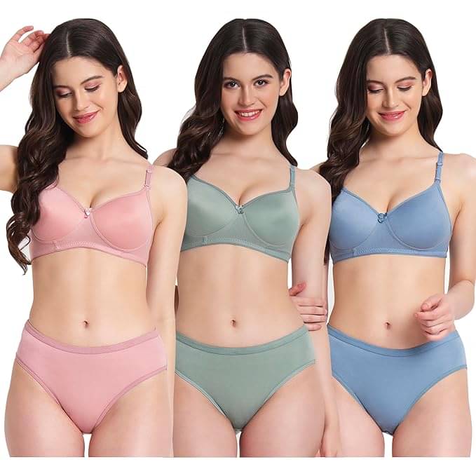     			Jd Fashion Pack of 3 Cotton Blend Bra & Panty Set For Women ( Multicolor2 )