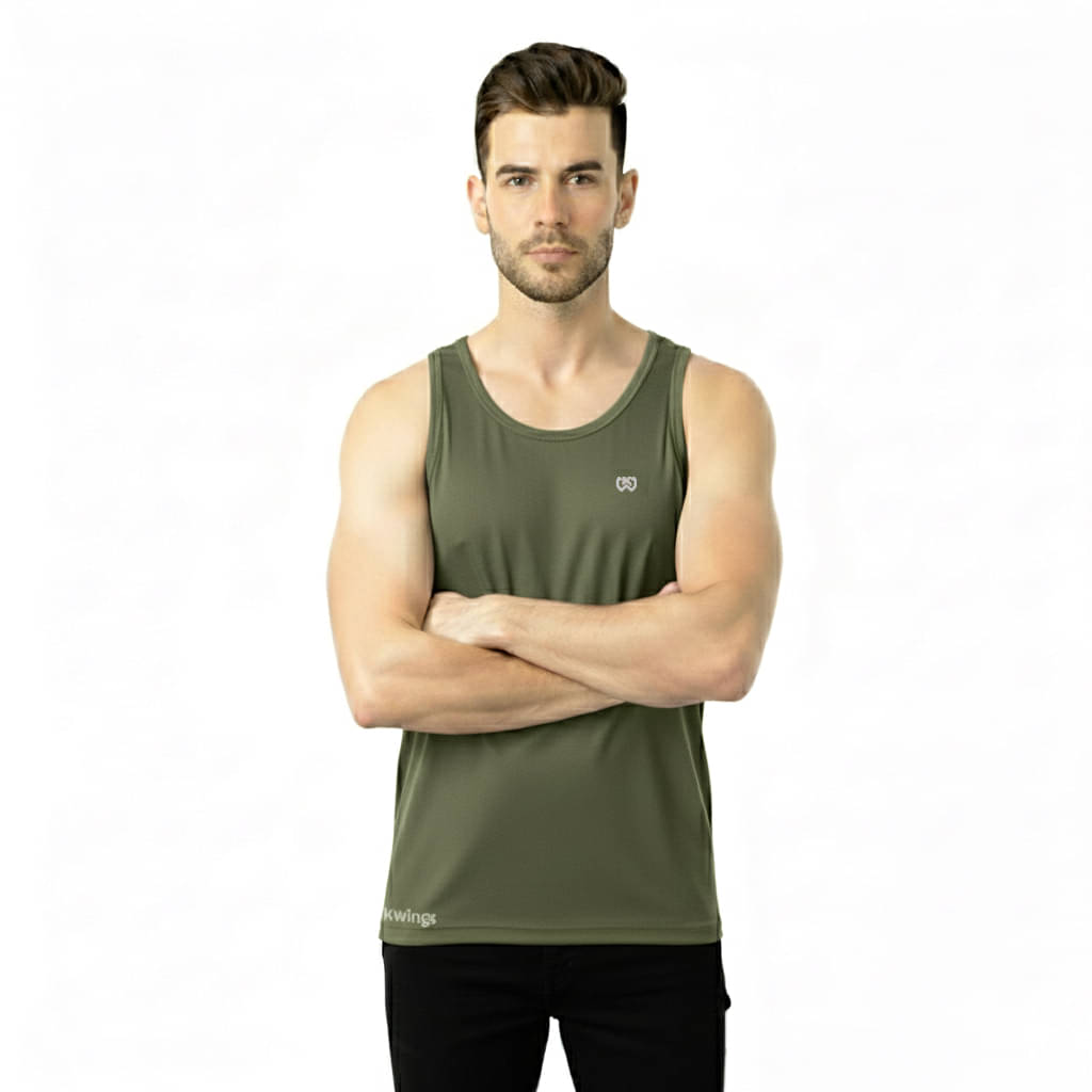 KWINGS Pack of 1 Cotton Blend Basic Vest For Men ( Olive Green )     			KWINGS Pack of 1 Cotton Blend Basic Vest For Men ( Olive Green )