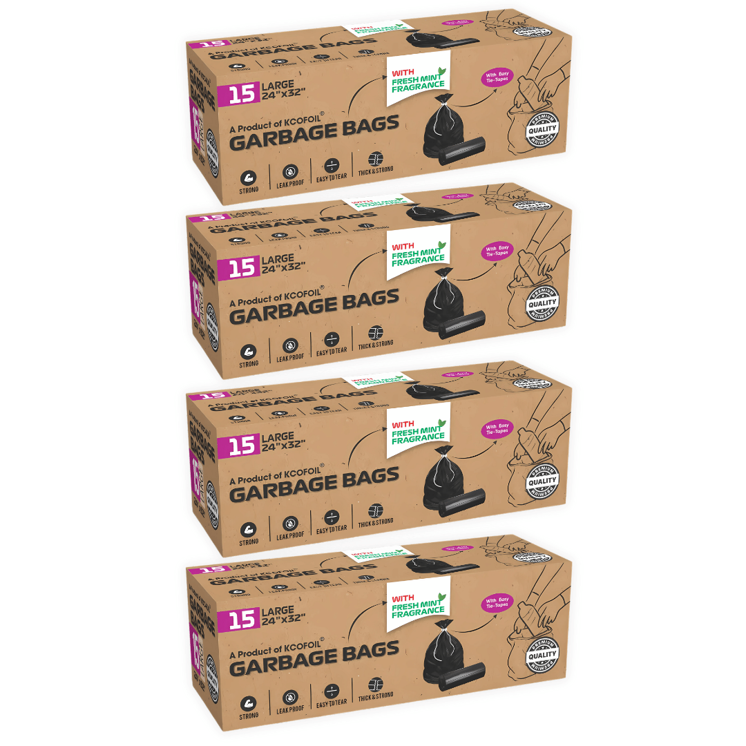     			Kcofoil Large 24"x32"|15 BAGSx4 Roll|Leak Proof,Thick & Strong|For both dry & Wet waste pack of 4