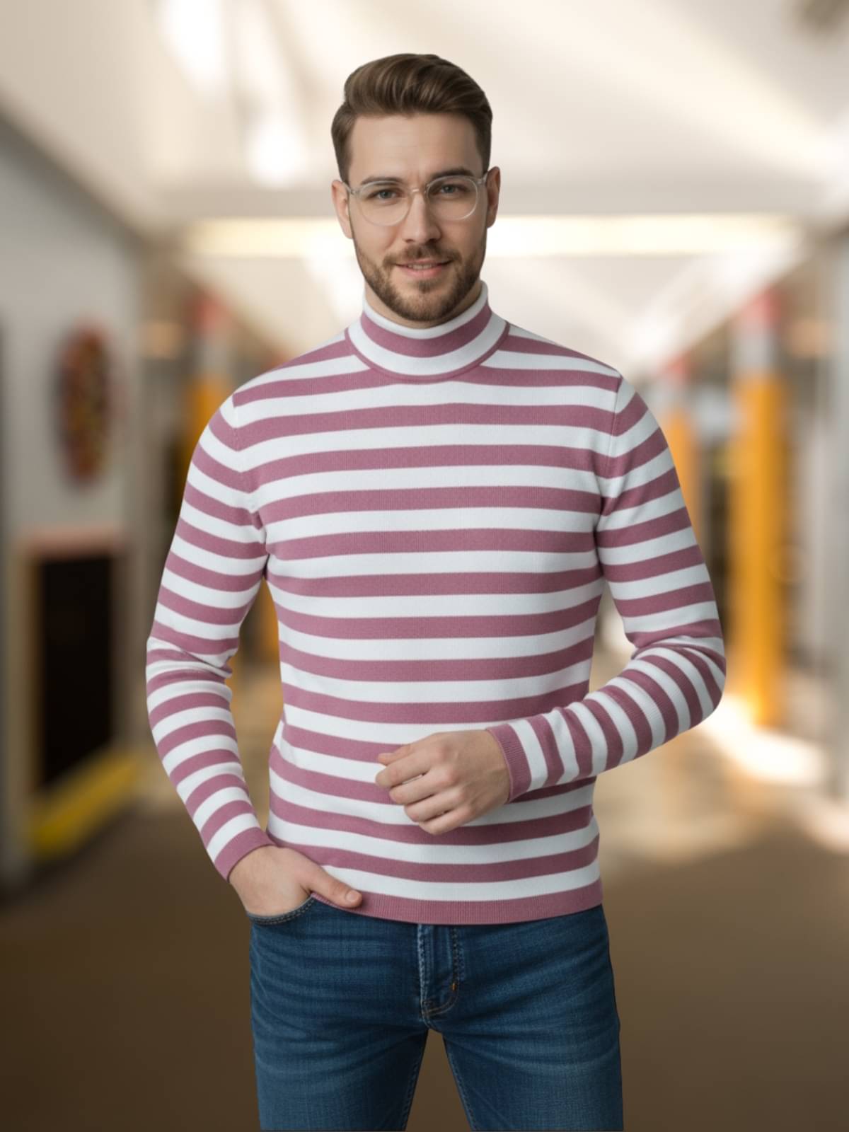     			Looks United Acrylic High Neck Men's Sweatshirt - Lavender ( Pack of 1 )