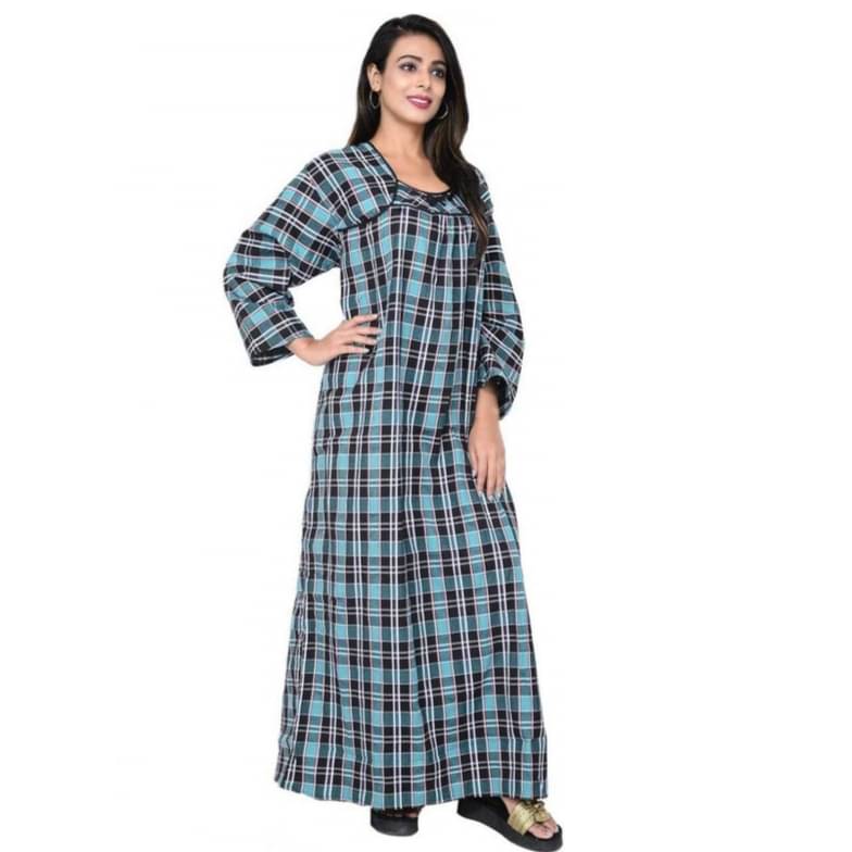 MAHAMAYA FABRICS & FASHION Woollen Checked Women Regular Nighty ( Blue ) MAHAMAYA FABRICS & FASHION Woollen Checked Women Regular Nighty ( Blue )