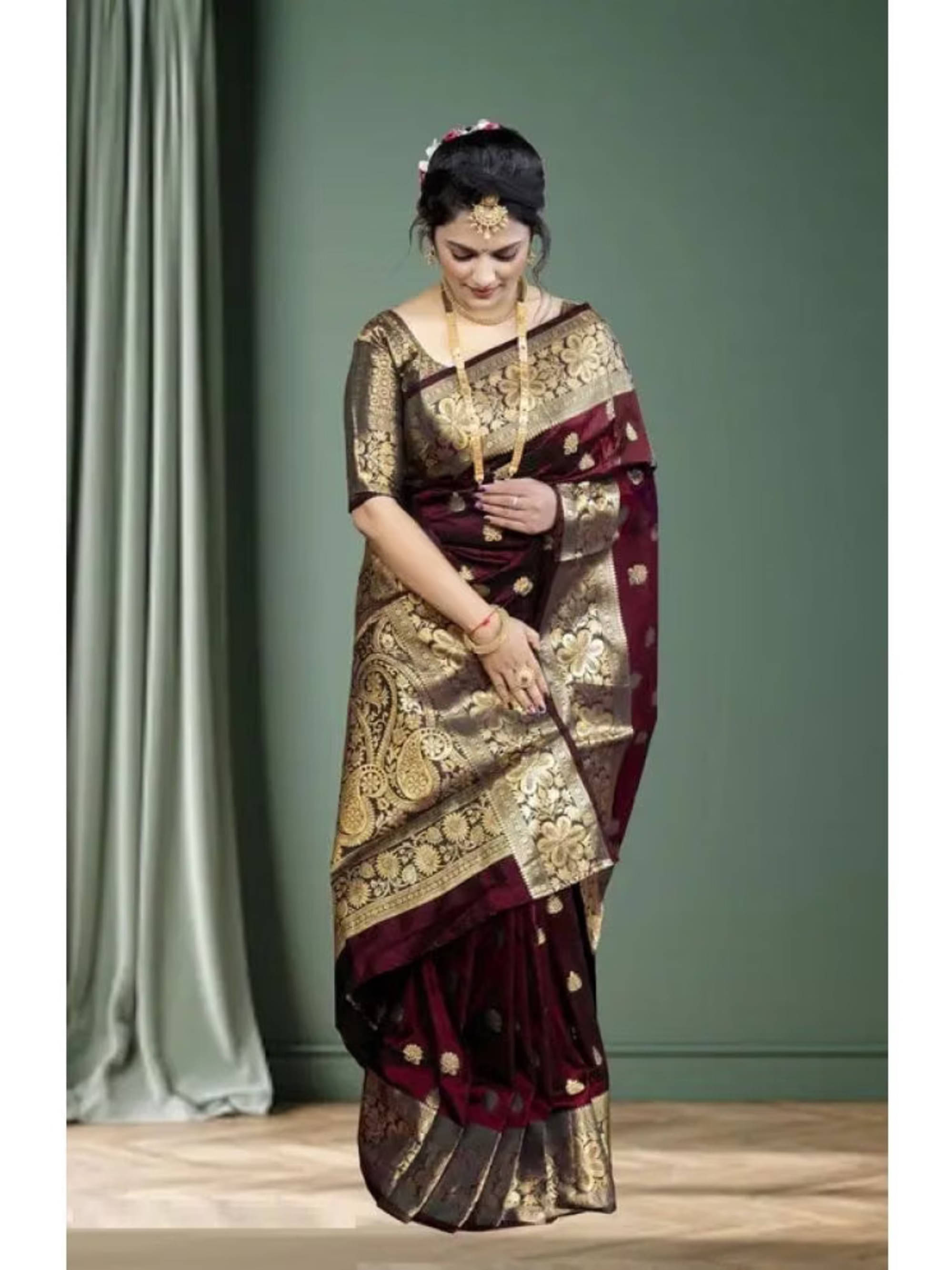 NENCY FASHIONS Silk Woven Design Banarasi saree With Unstitched Blouse Piece ( Maroon ) NENCY FASHIONS Silk Woven Design Banarasi saree With Unstitched Blouse Piece ( Maroon )