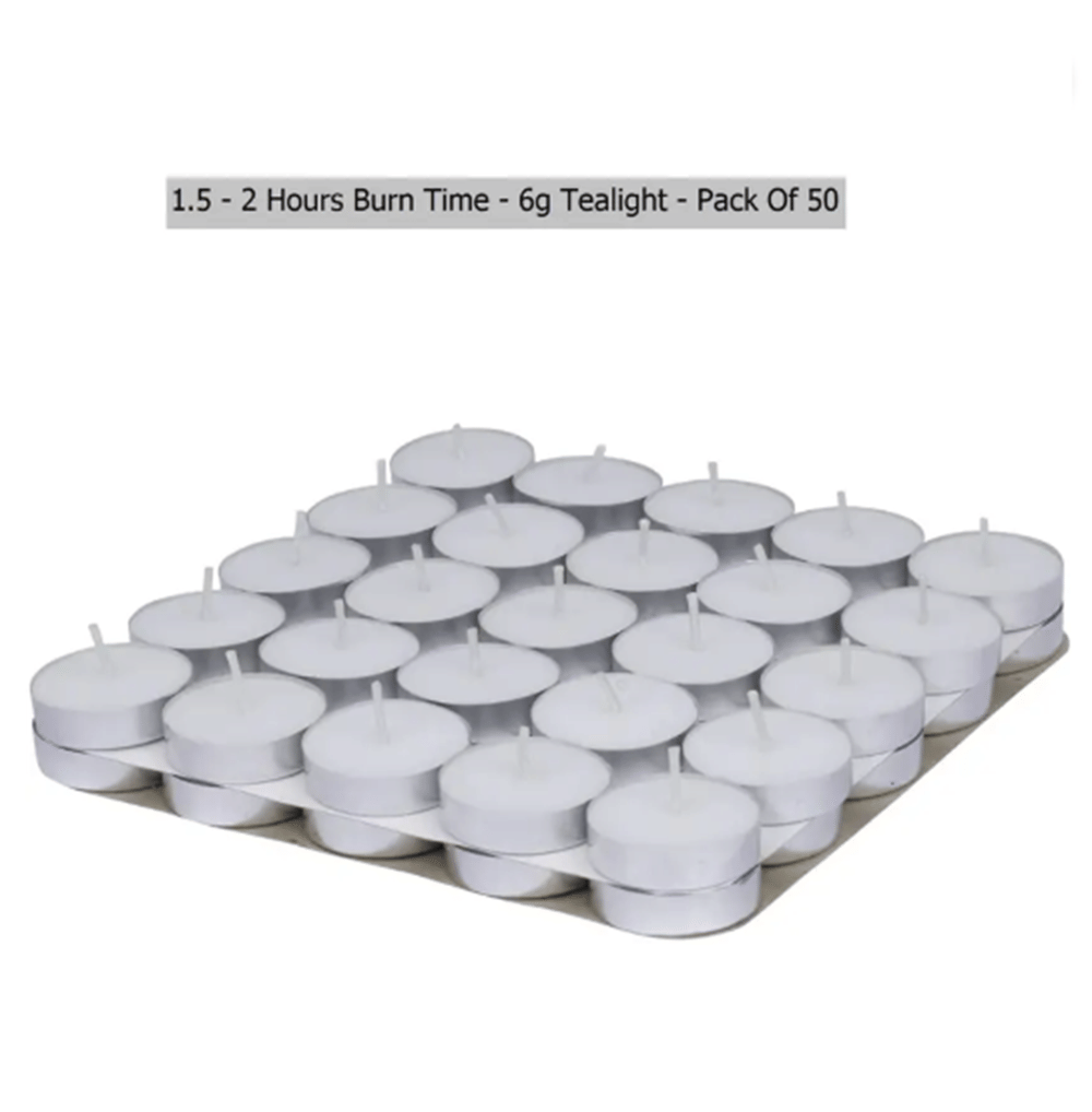 Qin Pin White Unscented Wax Tea Light Candle 2 cm ( Pack of 50 ) Qin Pin White Unscented Wax Tea Light Candle 2 cm ( Pack of 50 )