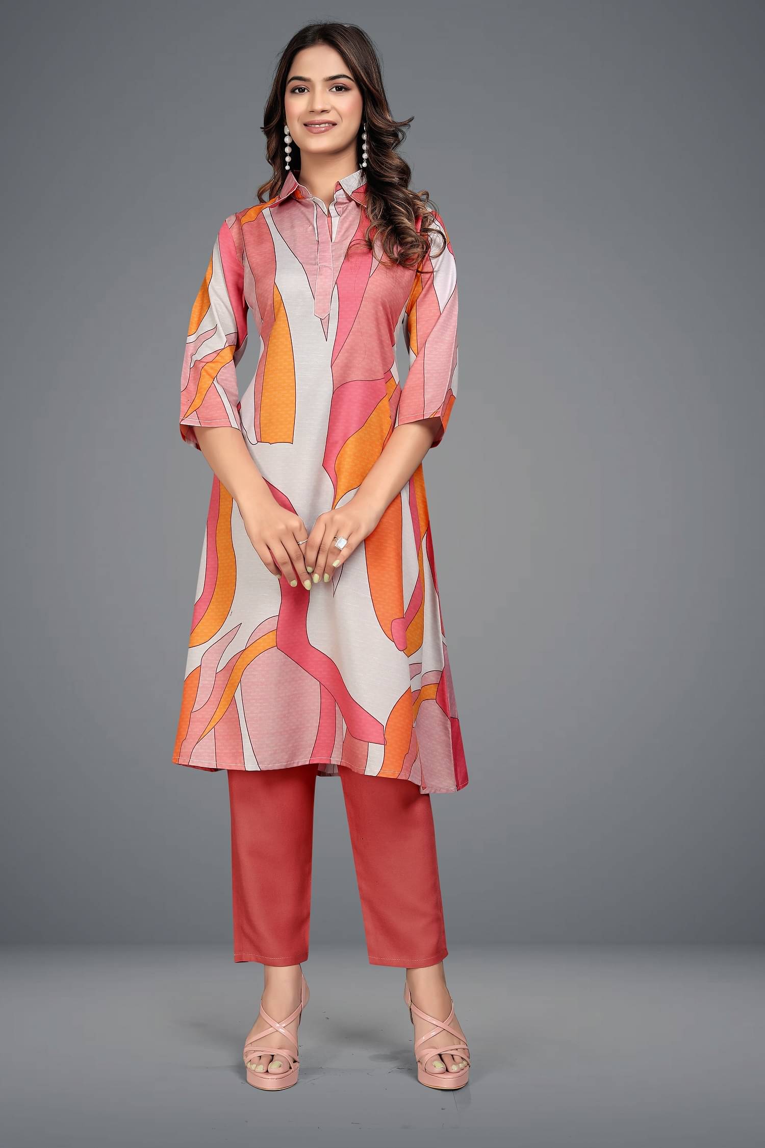     			SATVASHIV Women Embellished Top With Palazzos Co-Ord Set ( Orange )