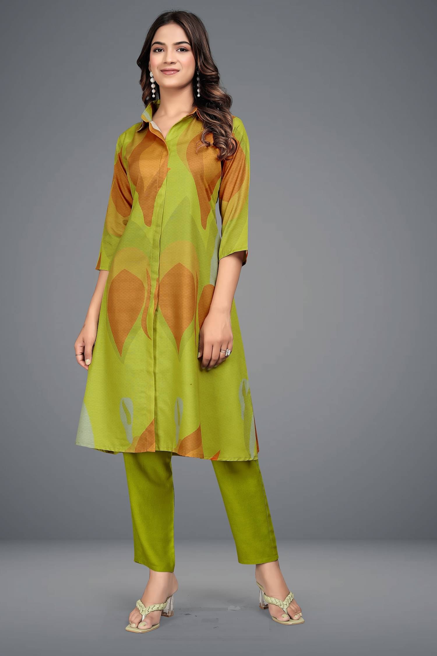     			SATVASHIV Women Embellished Top With Palazzos Co-Ord Set ( Olive )