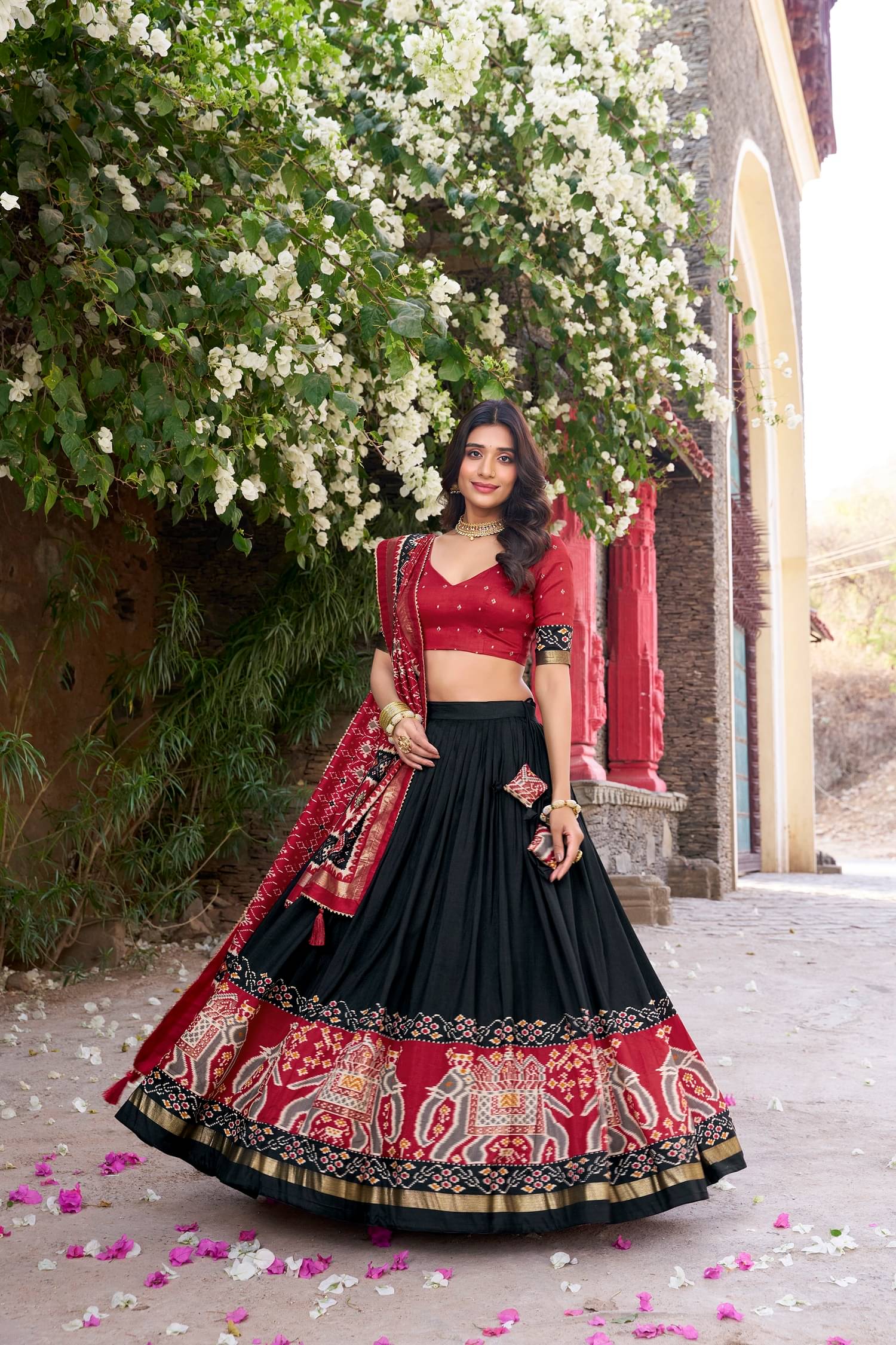 SATVASHIV Women Tussar Silk Flared Semi Stitched Lehenga Choli ( Black ) SATVASHIV Women Tussar Silk Flared Semi Stitched Lehenga Choli ( Black )