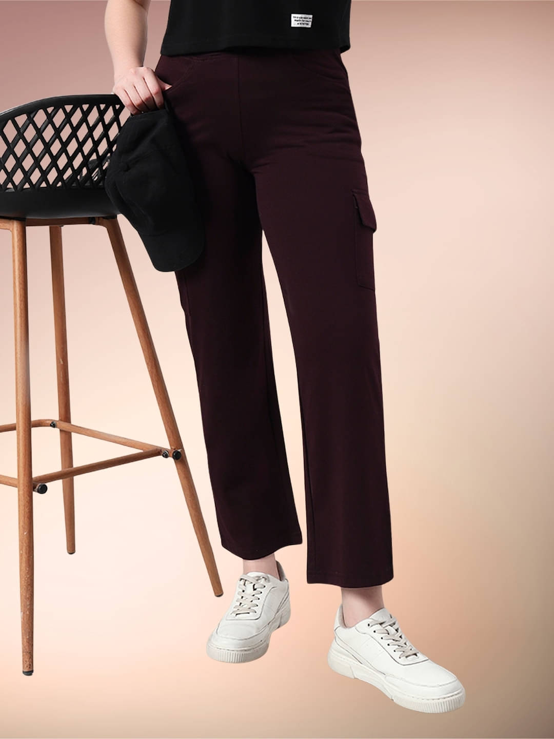     			SWEETTOUCHMJO Women Cotton Blend Casual Trousers ( Maroon )