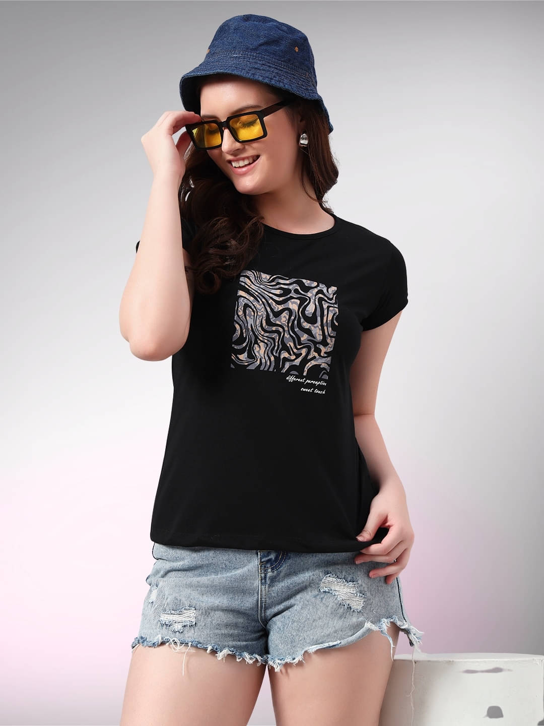 SWEETTOUCHMJO Women's Cotton Blend Regular Top ( Black ) SWEETTOUCHMJO Women's Cotton Blend Regular Top ( Black )