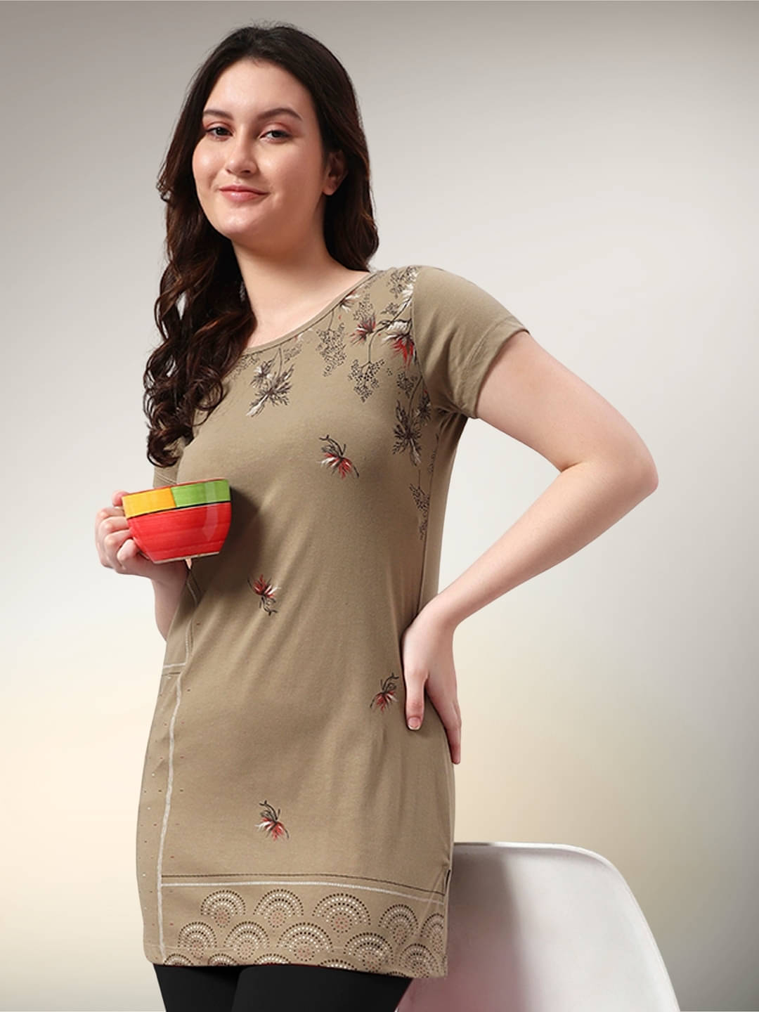 SWEETTOUCHMJO Women's Cotton Blend Regular Top ( Beige ) SWEETTOUCHMJO Women's Cotton Blend Regular Top ( Beige )