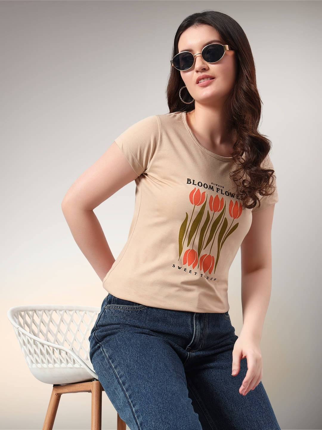 SWEETTOUCHMJO Women's Cotton Blend Regular Top ( Beige ) SWEETTOUCHMJO Women's Cotton Blend Regular Top ( Beige )