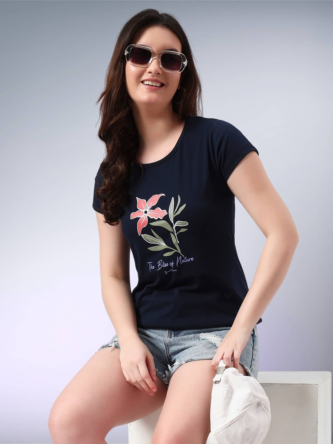 SWEETTOUCHMJO Women's Cotton Blend Regular Top ( Navy Blue ) SWEETTOUCHMJO Women's Cotton Blend Regular Top ( Navy Blue )